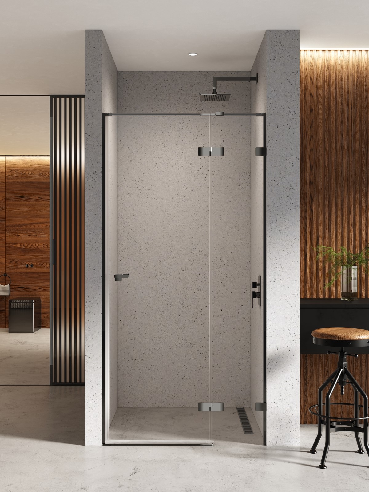 New Trendy Eventa Black Chrome porta doccia 80 cm a battente nero lucida/vetro trasparente EXK-6128