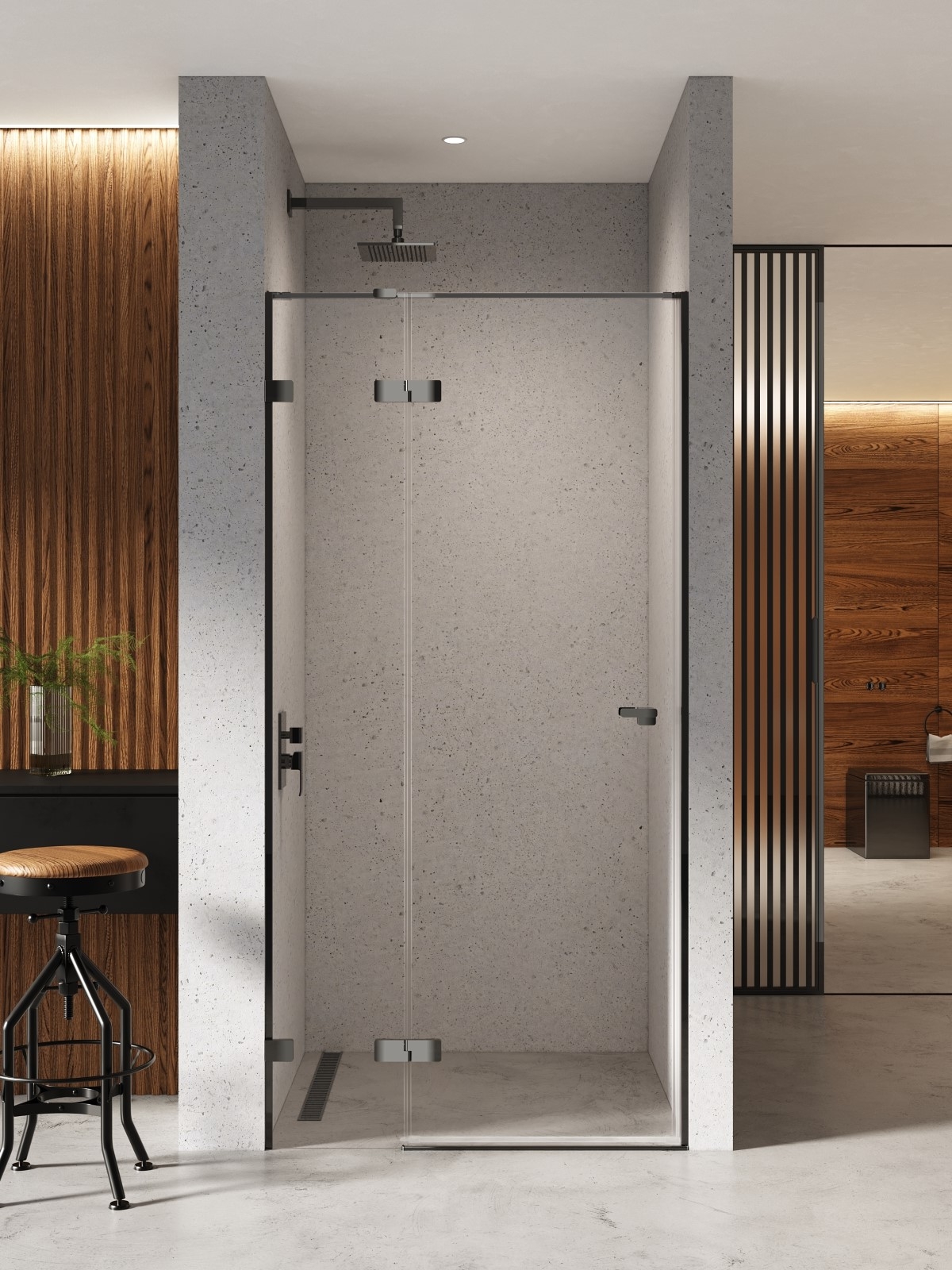 New Trendy Eventa Black Chrome porta doccia 100 cm a battente nero lucida/vetro trasparente EXK-6131