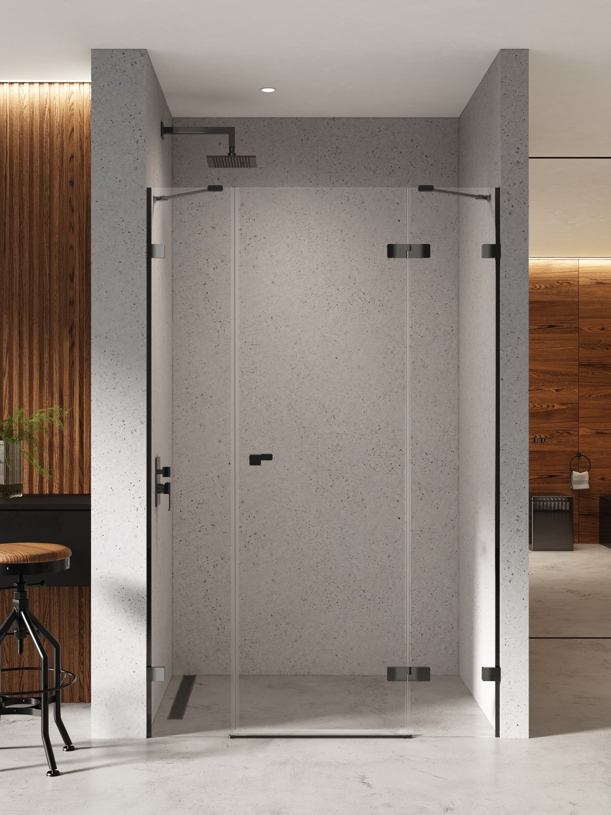 New Trendy Eventa Black Chrome porta doccia 150 cm a battente nero lucida/vetro trasparente EXK-6142