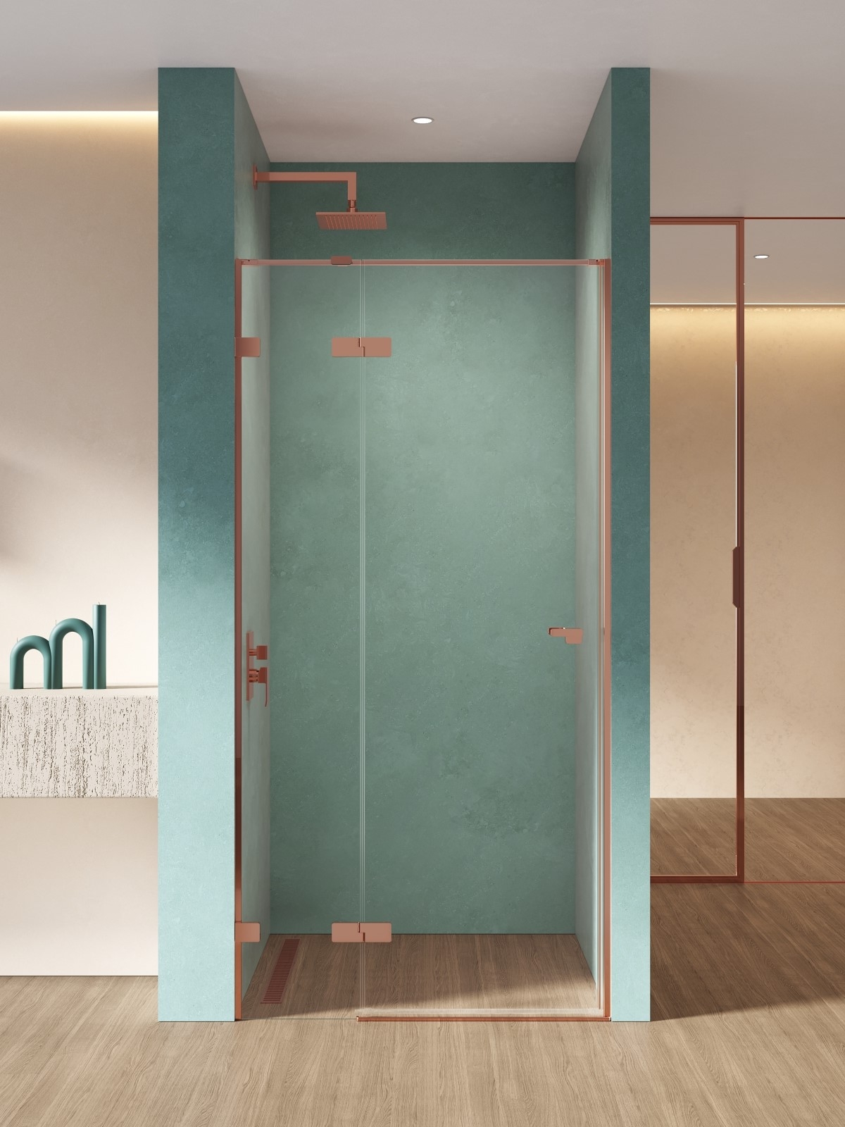 New Trendy Eventa Copper Shine porta doccia 90 cm a battente rame lucida/vetro trasparente EXK-6354