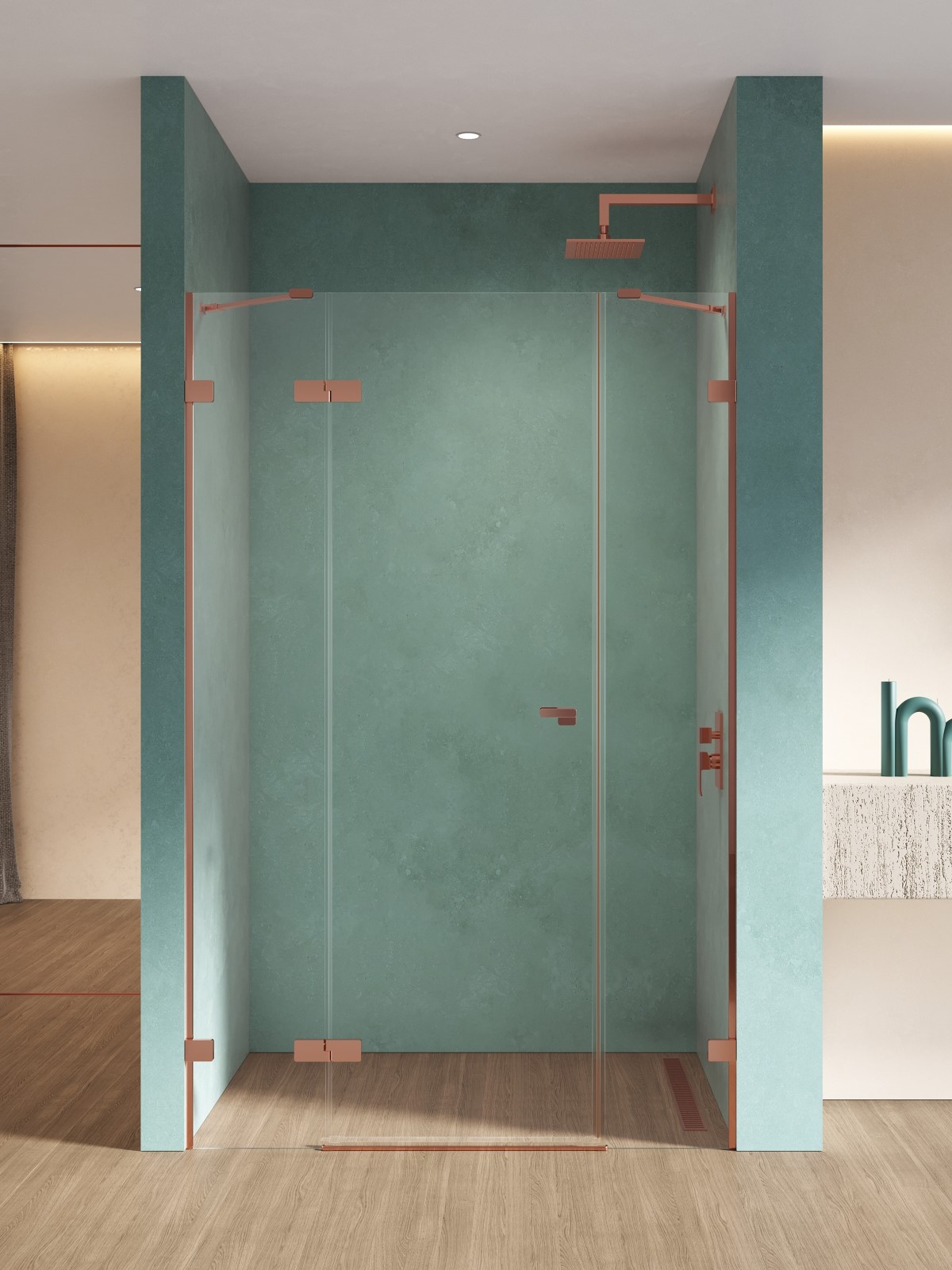 New Trendy Eventa Copper Shine porta doccia 130 cm a battente rame lucida/vetro trasparente EXK-6364