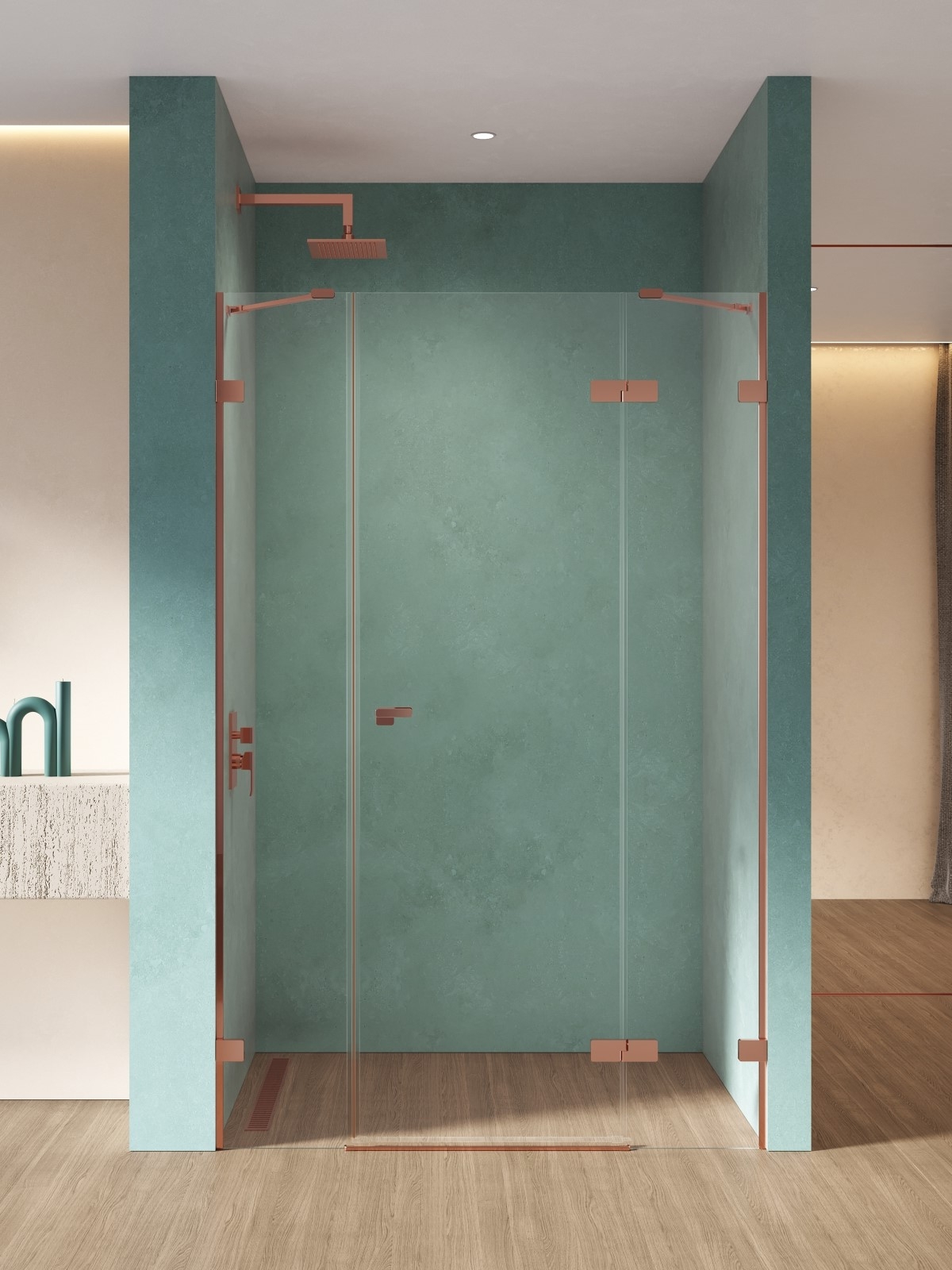 New Trendy Eventa Copper Shine porta doccia 170 cm a battente rame lucida/vetro trasparente EXK-6369