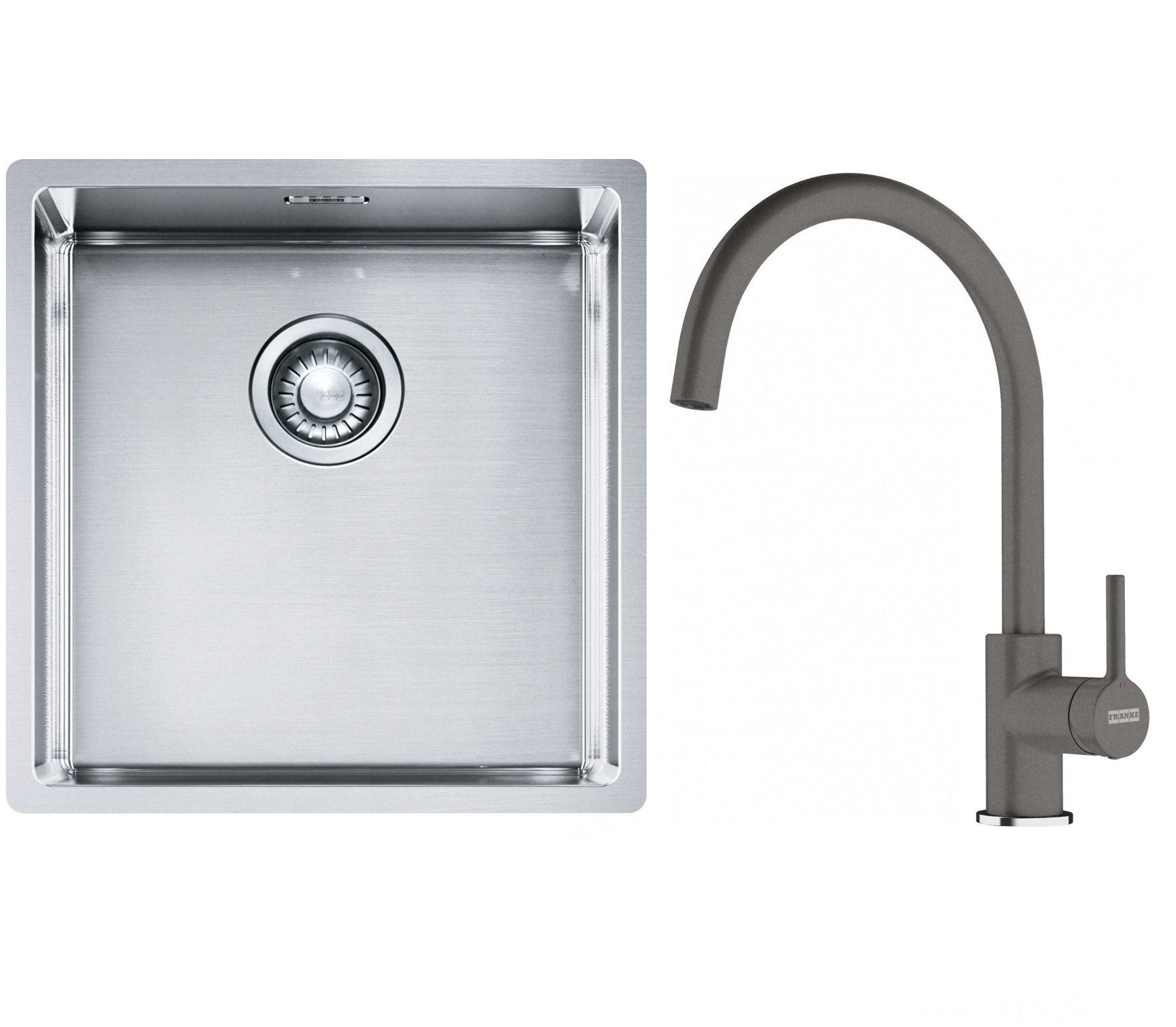 Set lavello in acciaio Franke Box 127.0453.654, rubinetto da cucina Franke Lina 115.0626.022