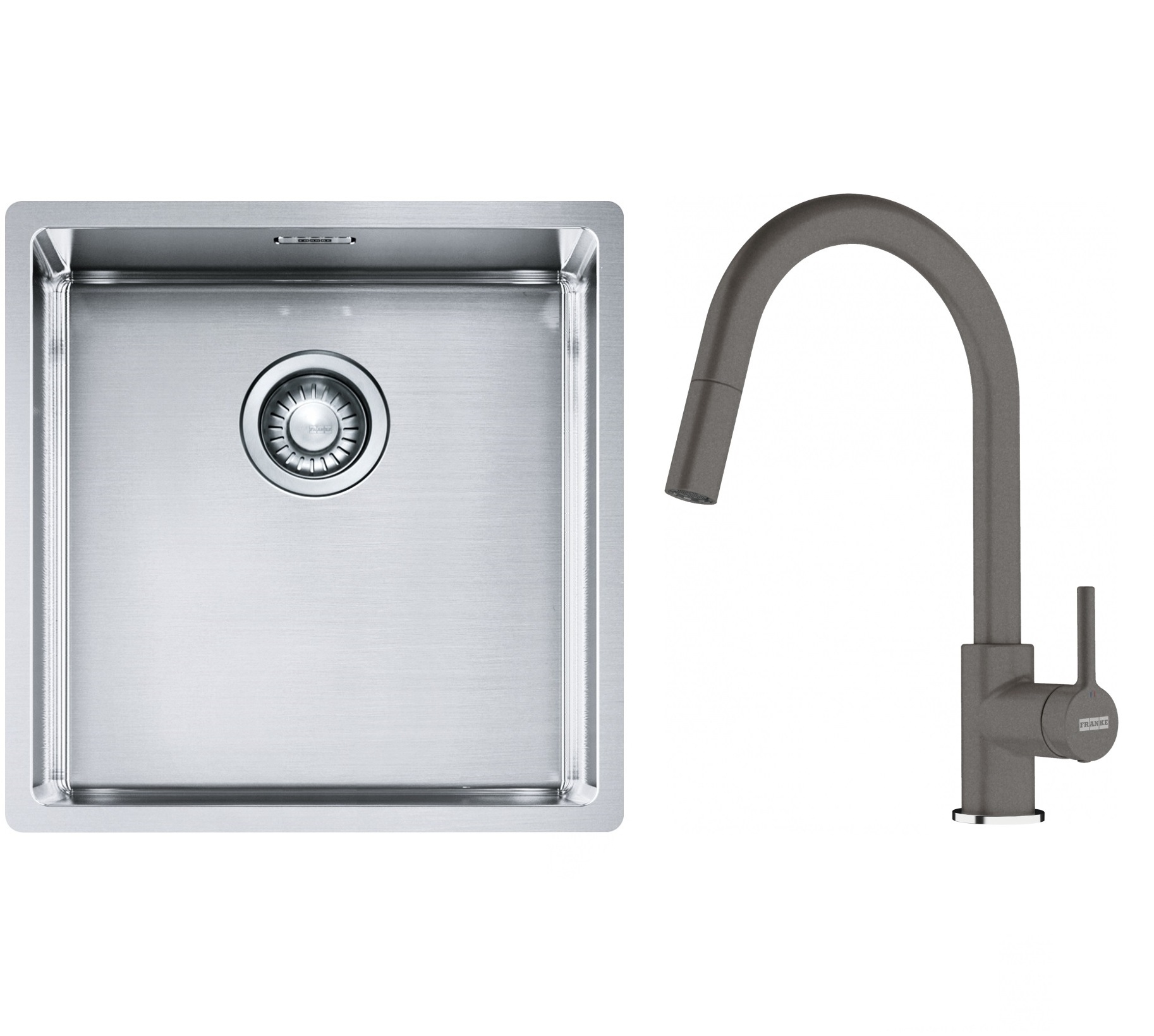 Set lavello in acciaio Franke Box 127.0453.654, rubinetto da cucina Franke Lina 115.0626.057