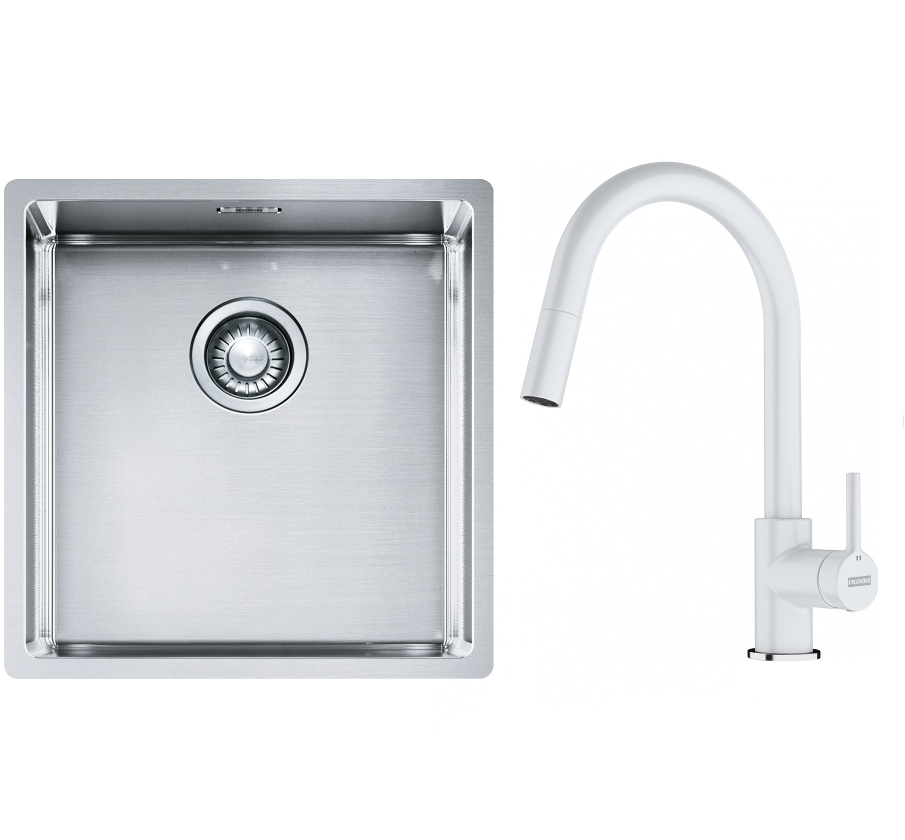 Set lavello in acciaio Franke Box 127.0453.654, rubinetto da cucina Franke Lina 115.0626.081