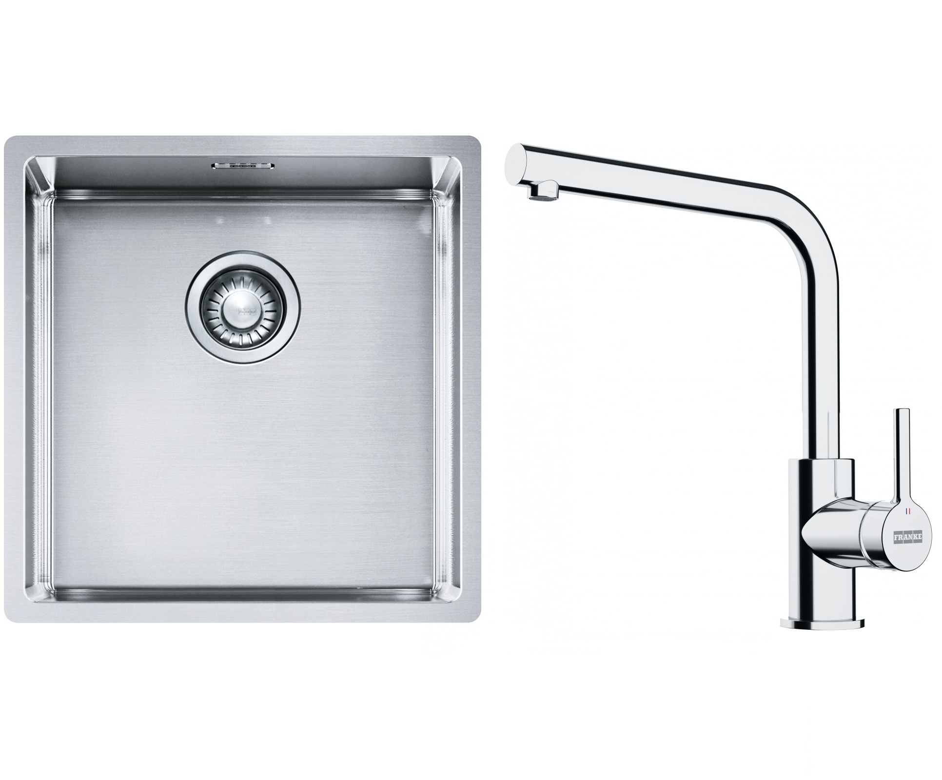 Set lavello in acciaio Franke Box 127.0453.654, rubinetto da cucina Franke Lina 115.0693.230