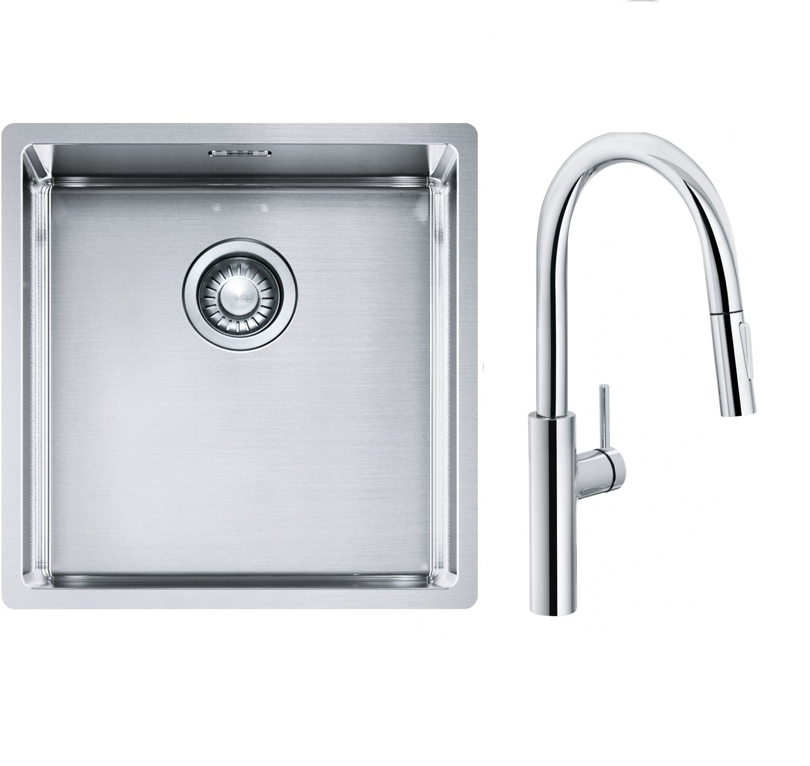 Set rubinetto da cucina Franke Pescara L Slide-In 115.0538.940, lavello in acciaio Franke Box 127.0453.654