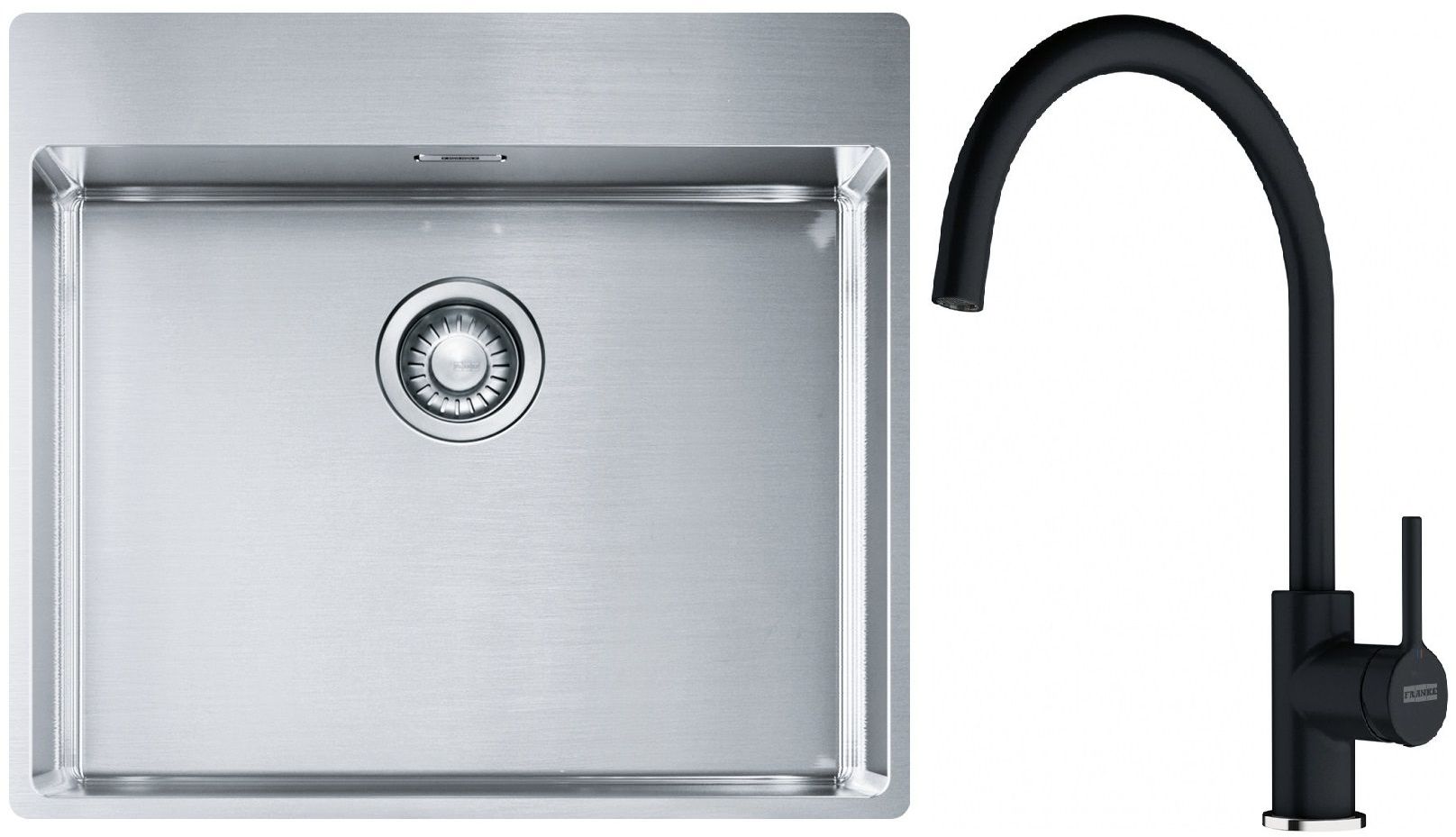 Set lavello in acciaio Franke Box 127.0369.295, rubinetto da cucina Franke Lina 115.0626.020