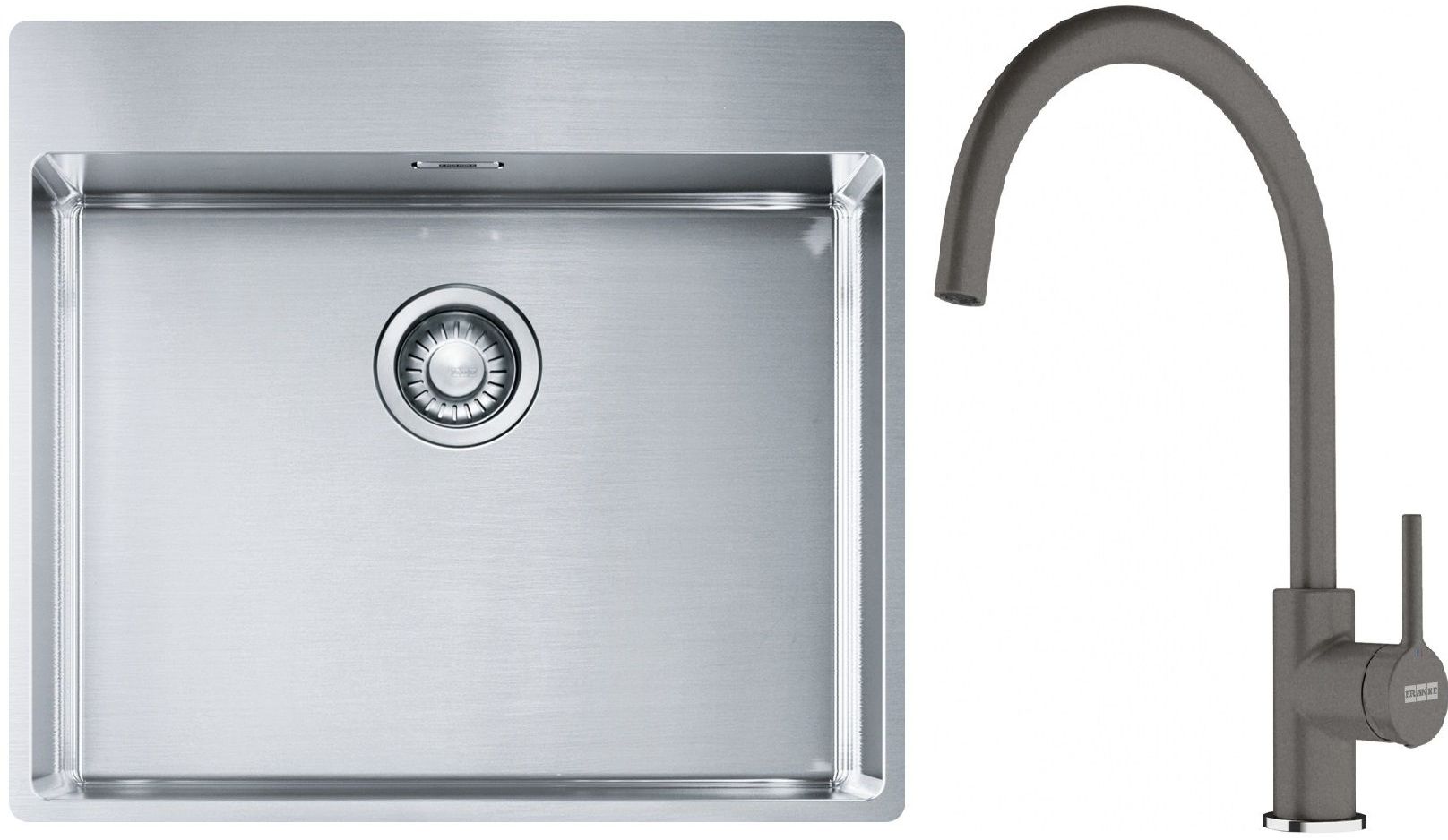 Set lavello in acciaio Franke Box 127.0369.295, rubinetto da cucina Franke Lina 115.0626.022