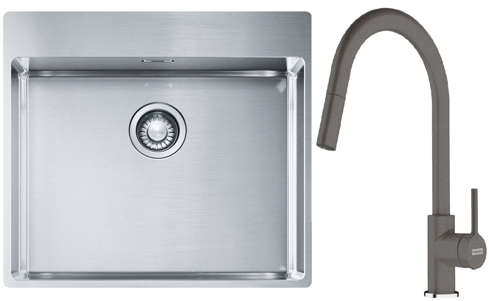 Set lavello in acciaio Franke Box 127.0369.295, rubinetto da cucina Franke Lina 115.0626.057