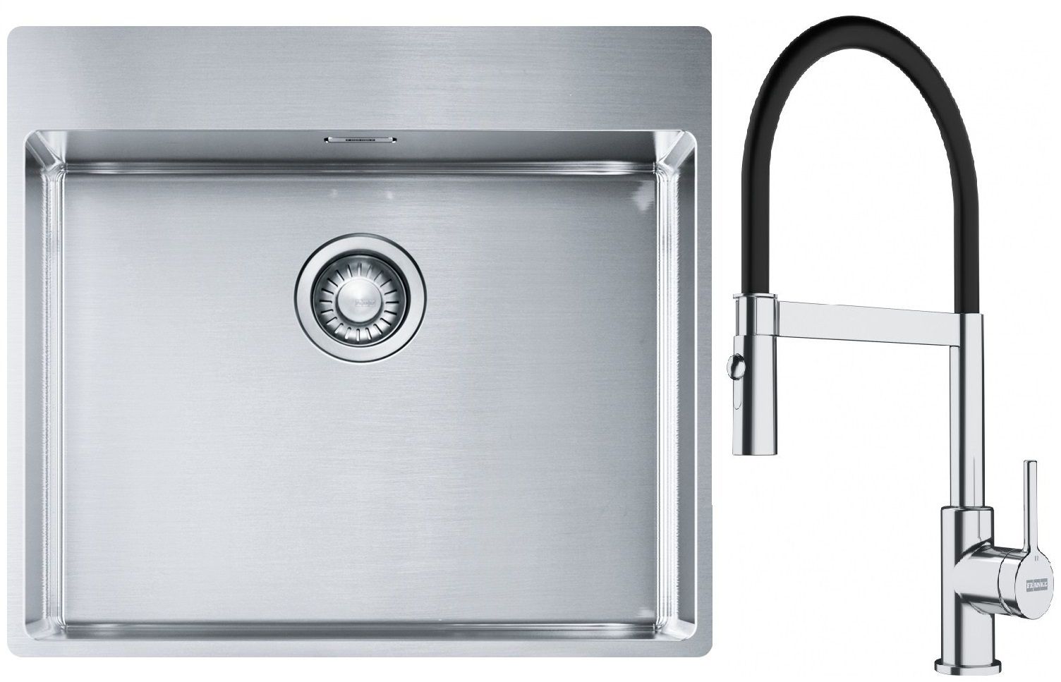Set lavello in acciaio Franke Box 127.0369.295, rubinetto da cucina Franke Lina 115.0626.085