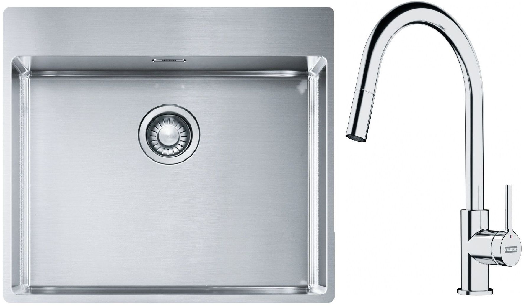 Set lavello in acciaio Franke Box 127.0369.295, rubinetto da cucina Franke Lina 115.0693.229