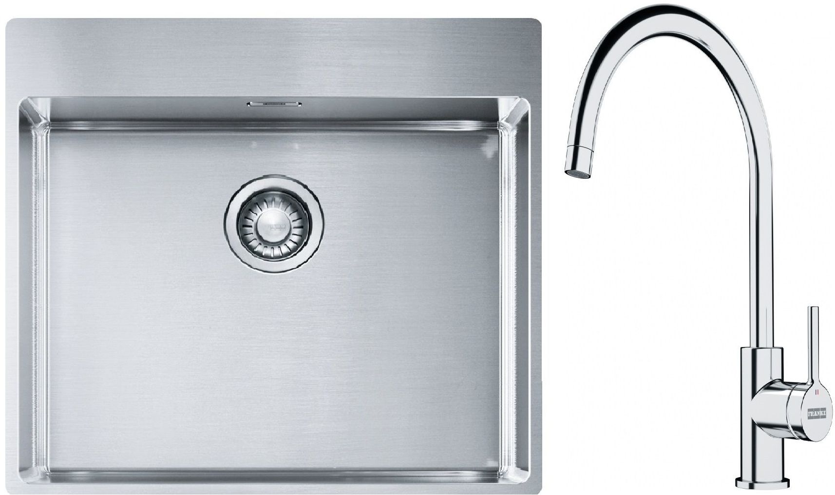 Set lavello in acciaio Franke Box 127.0369.295, rubinetto da cucina Franke Lina 115.0693.228