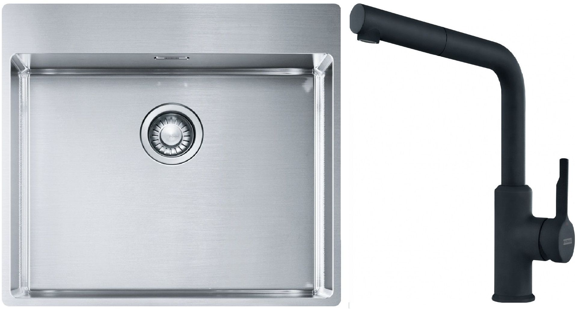 Set lavello in acciaio Franke Box 127.0369.295, rubinetto da cucina Franke Urban 115.0627.523