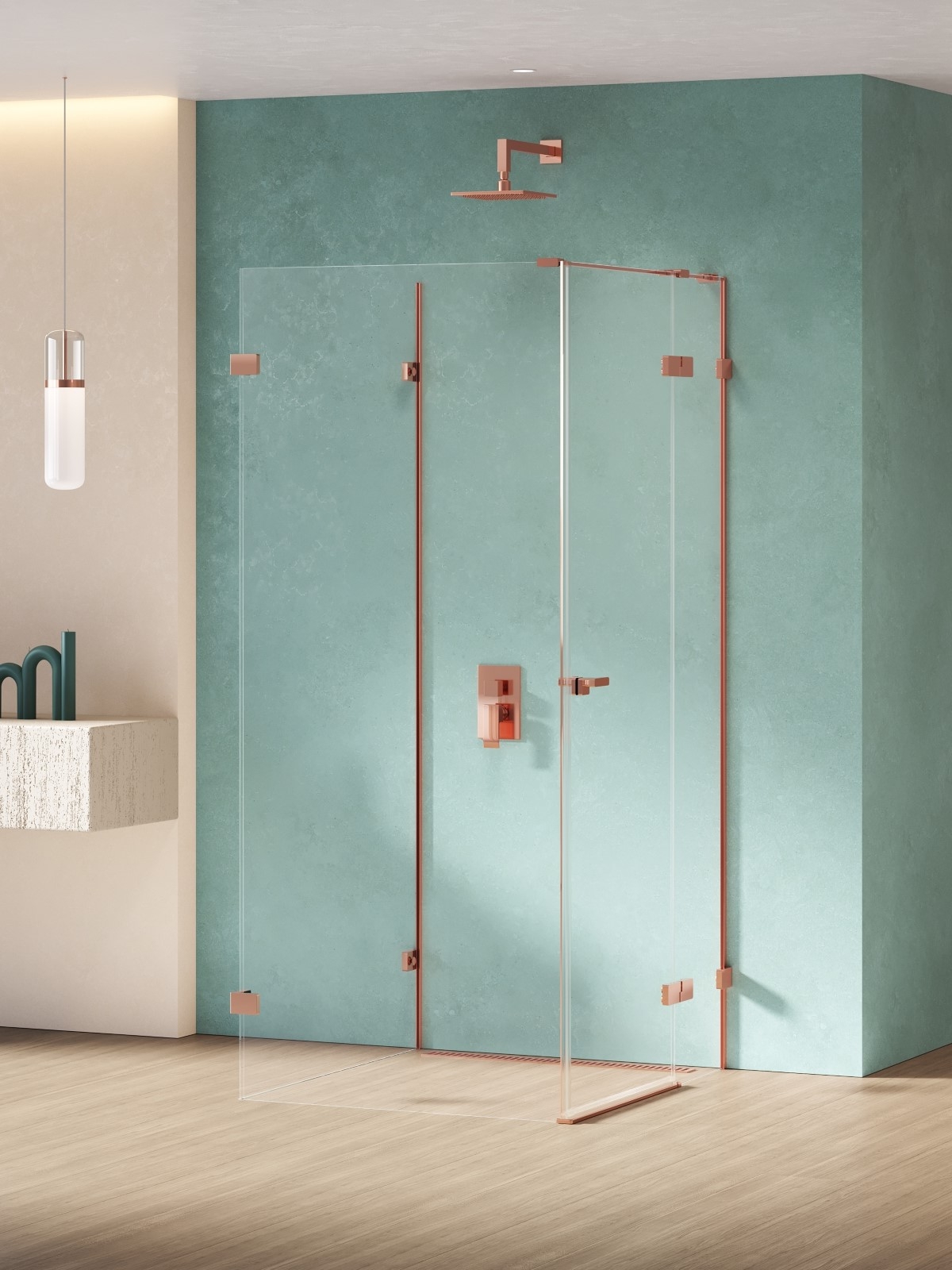 New Trendy Eventa Copper Shine box doccia 80x80 cm quadrato rame lucida/vetro trasparente EXK-6498