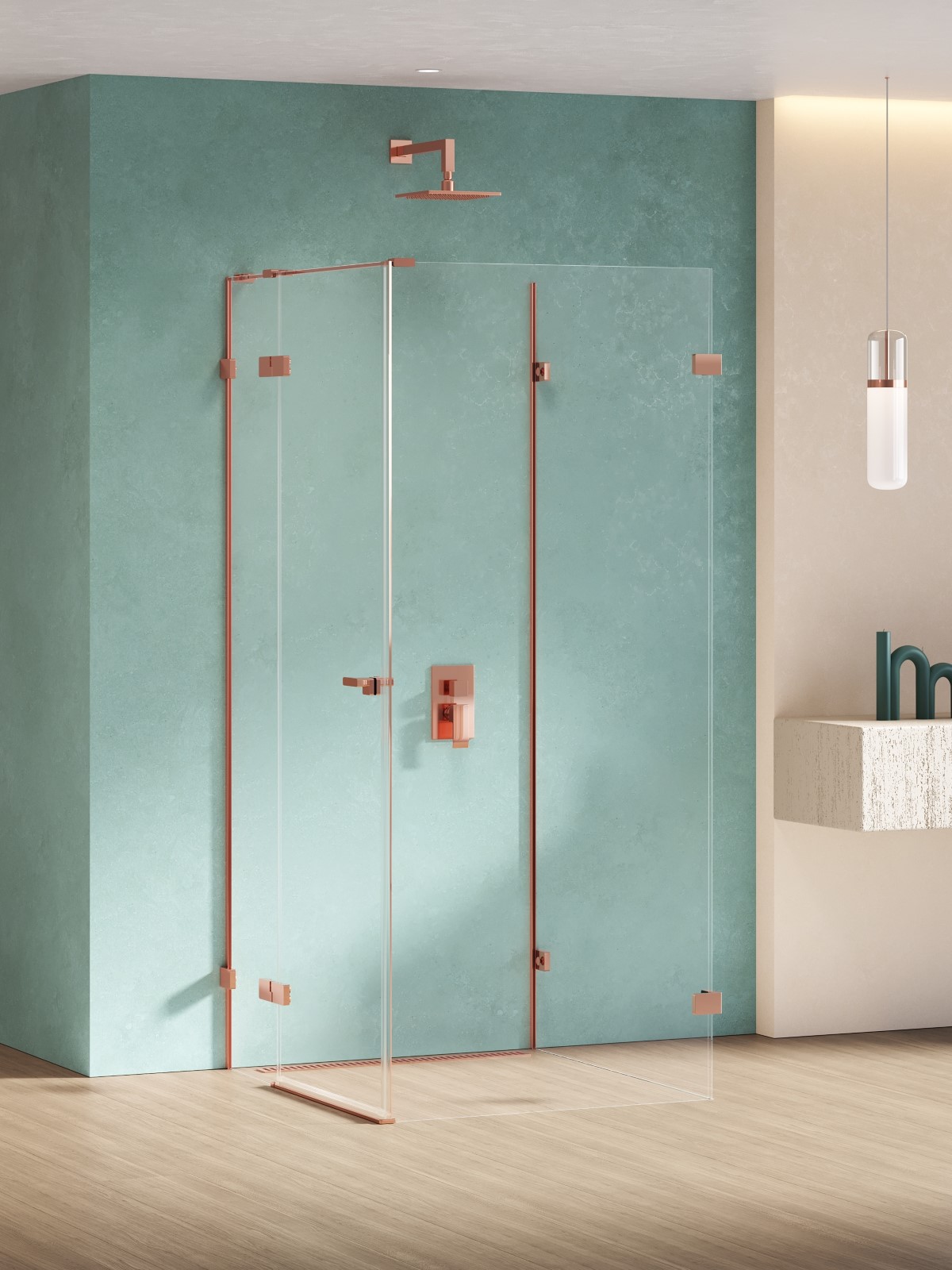 New Trendy Eventa Copper Shine box doccia 100x90 cm rettangolare rame lucida/vetro trasparente EXK-6507