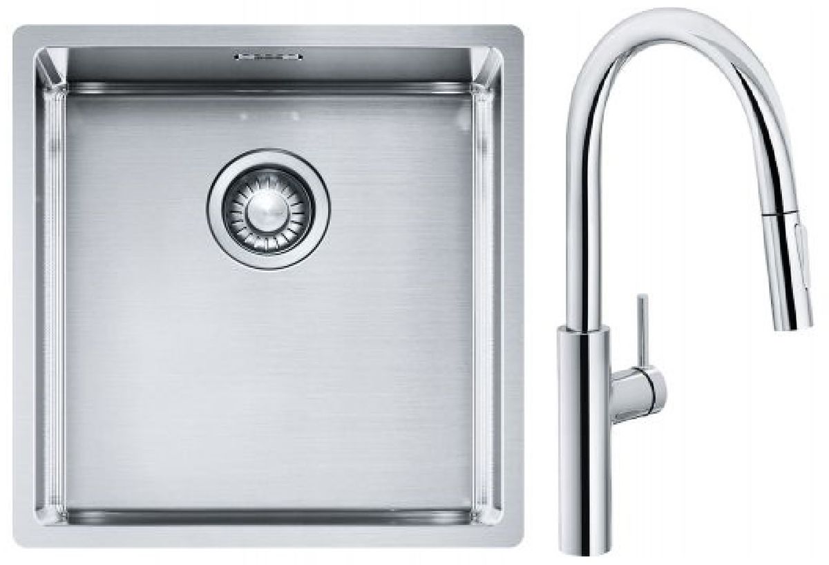 Set rubinetto da cucina Franke Pescara L Slide-In 115.0538.940, lavello in acciaio Franke Box 127.0453.654