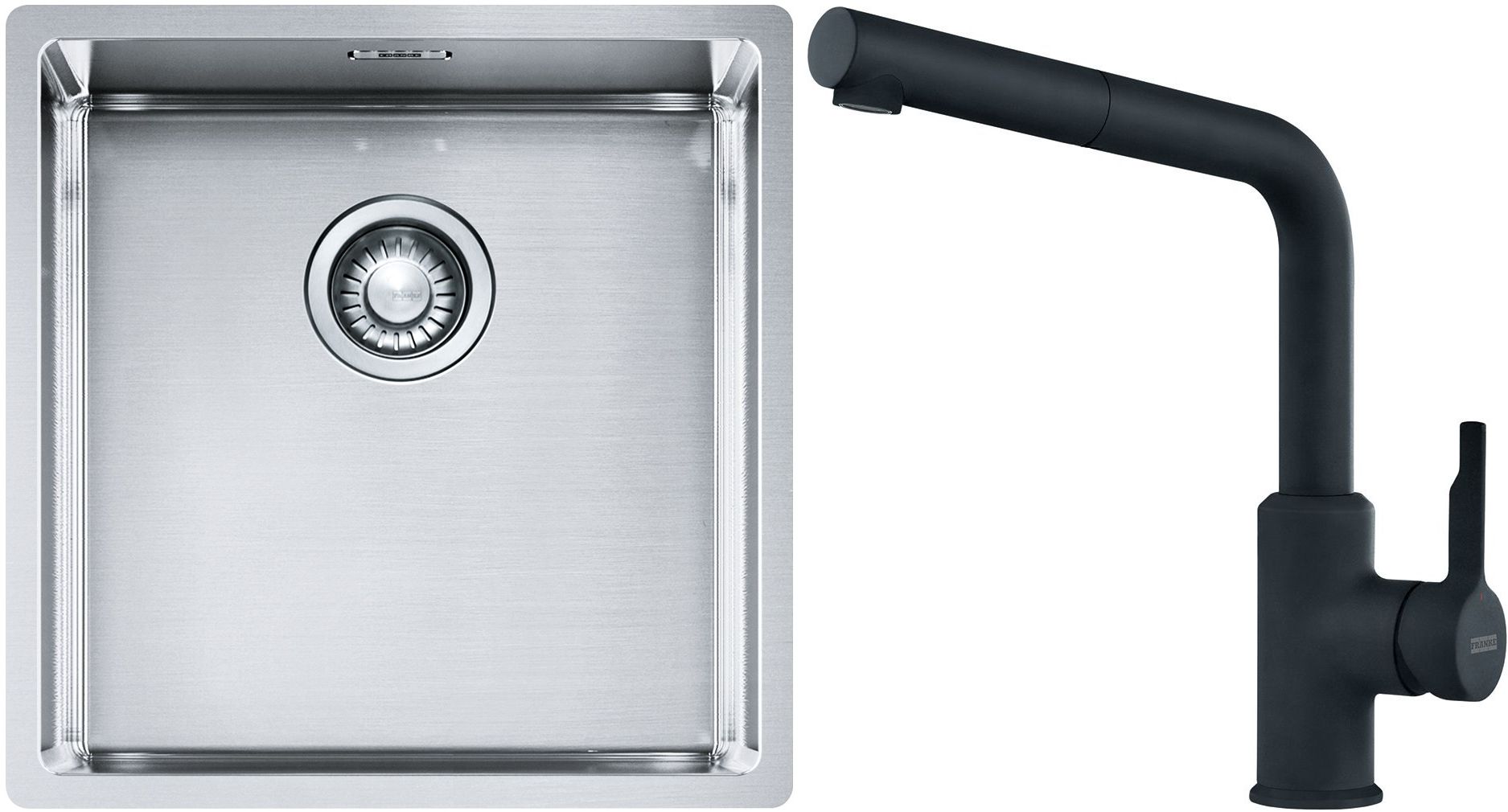 Set lavello in acciaio Franke Box 127.0453.654, rubinetto da cucina Franke Urban 115.0627.523