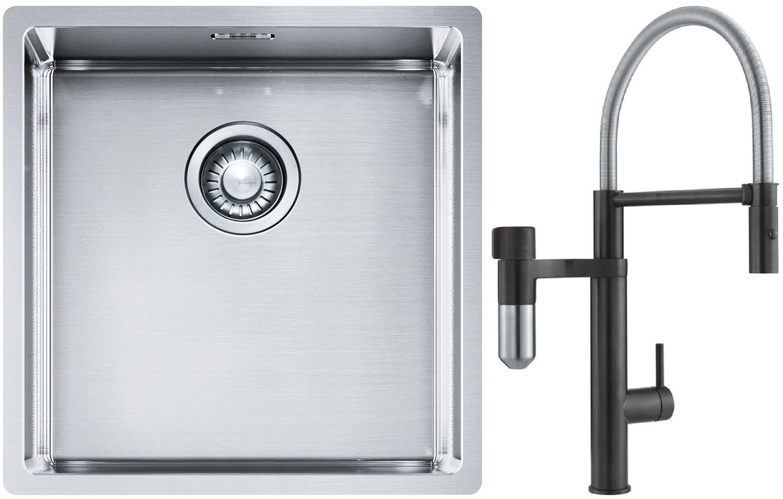 Set rubinetto da cucina Franke Vital Semi-Pro 120.0621.313, lavello in acciaio Franke Box 127.0453.654