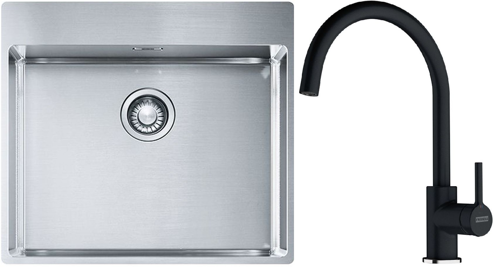 Set lavello in acciaio Franke Box 127.0369.295, rubinetto da cucina Franke Lina 115.0626.020