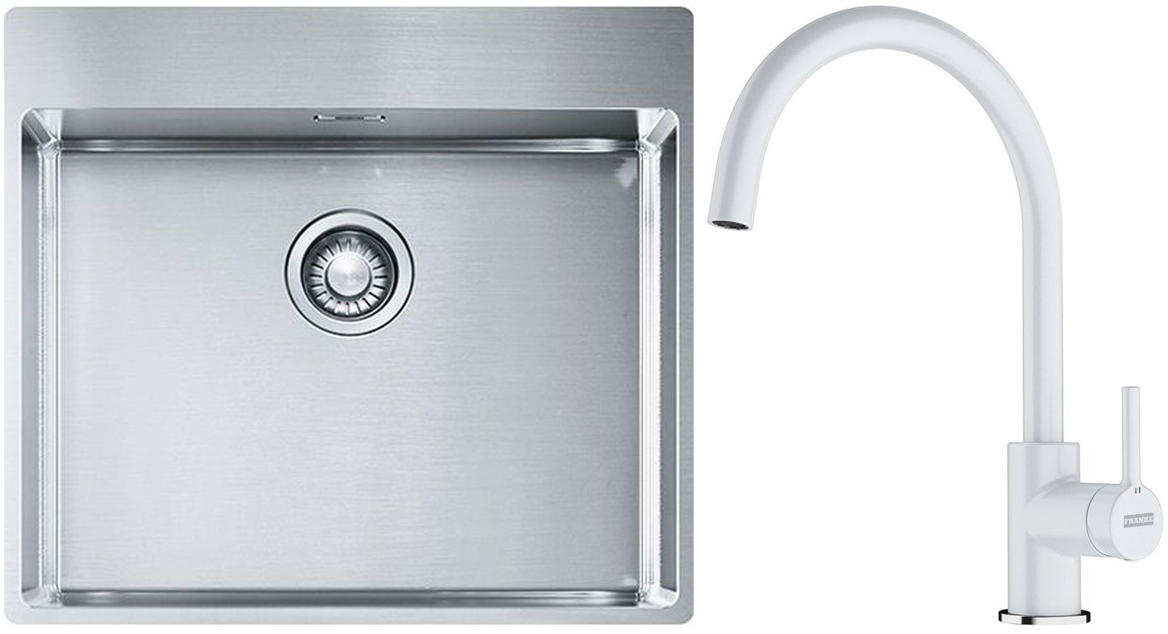 Set lavello in acciaio Franke Box 127.0369.295, rubinetto da cucina Franke Lina 115.0626.024