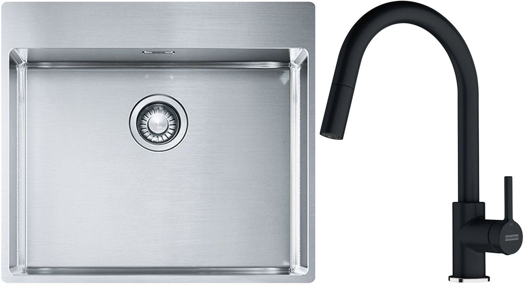 Set lavello in acciaio Franke Box 127.0369.295, rubinetto da cucina Franke Lina 115.0626.055