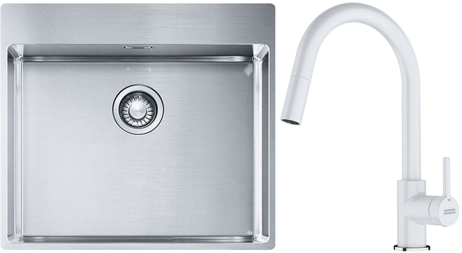 Set lavello in acciaio Franke Box 127.0369.295, rubinetto da cucina Franke Lina 115.0626.081