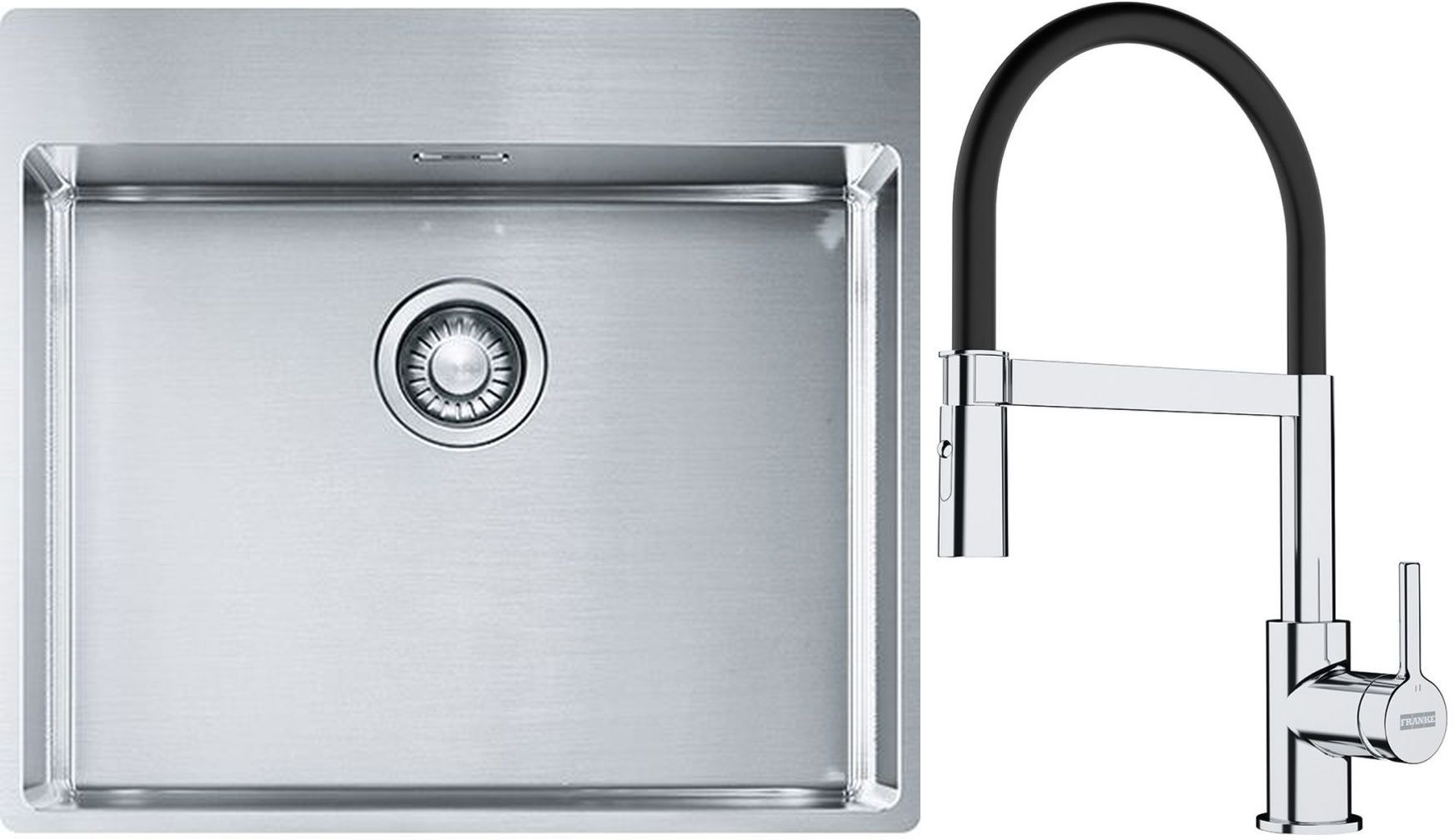 Set lavello in acciaio Franke Box 127.0369.295, rubinetto da cucina Franke Lina 115.0626.085