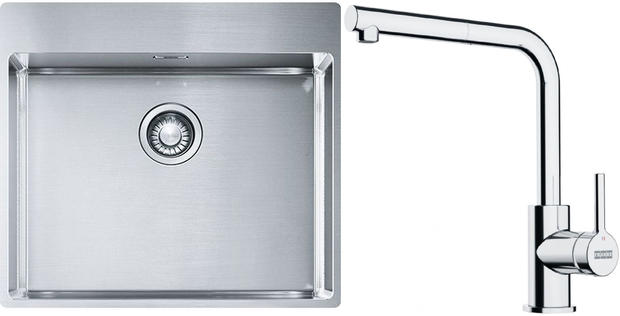 Set lavello in acciaio Franke Box 127.0369.295, rubinetto da cucina Franke Lina 115.0712.420