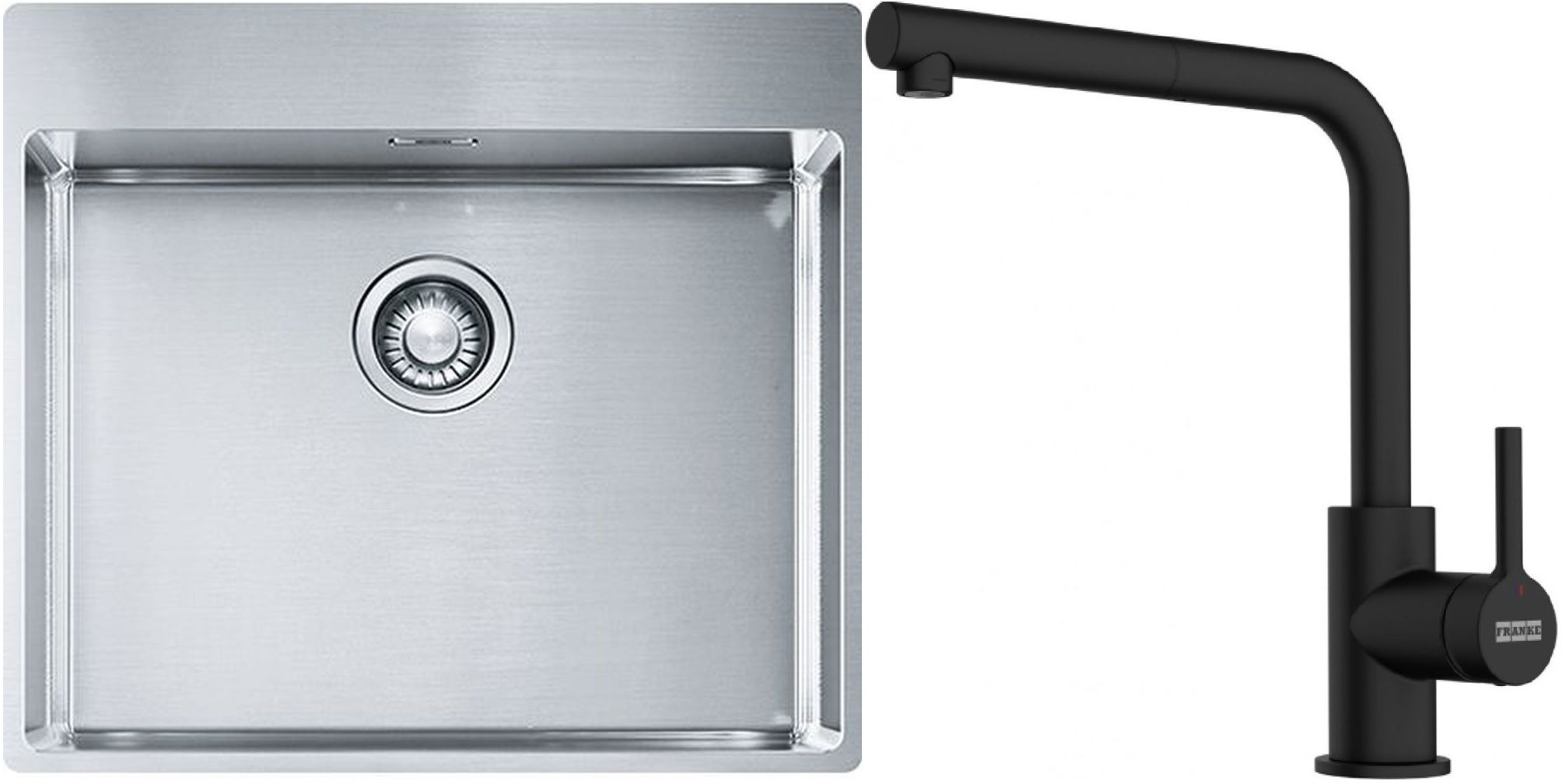 Set lavello in acciaio Franke Box 127.0369.295, rubinetto da cucina Franke Lina 115.0712.435