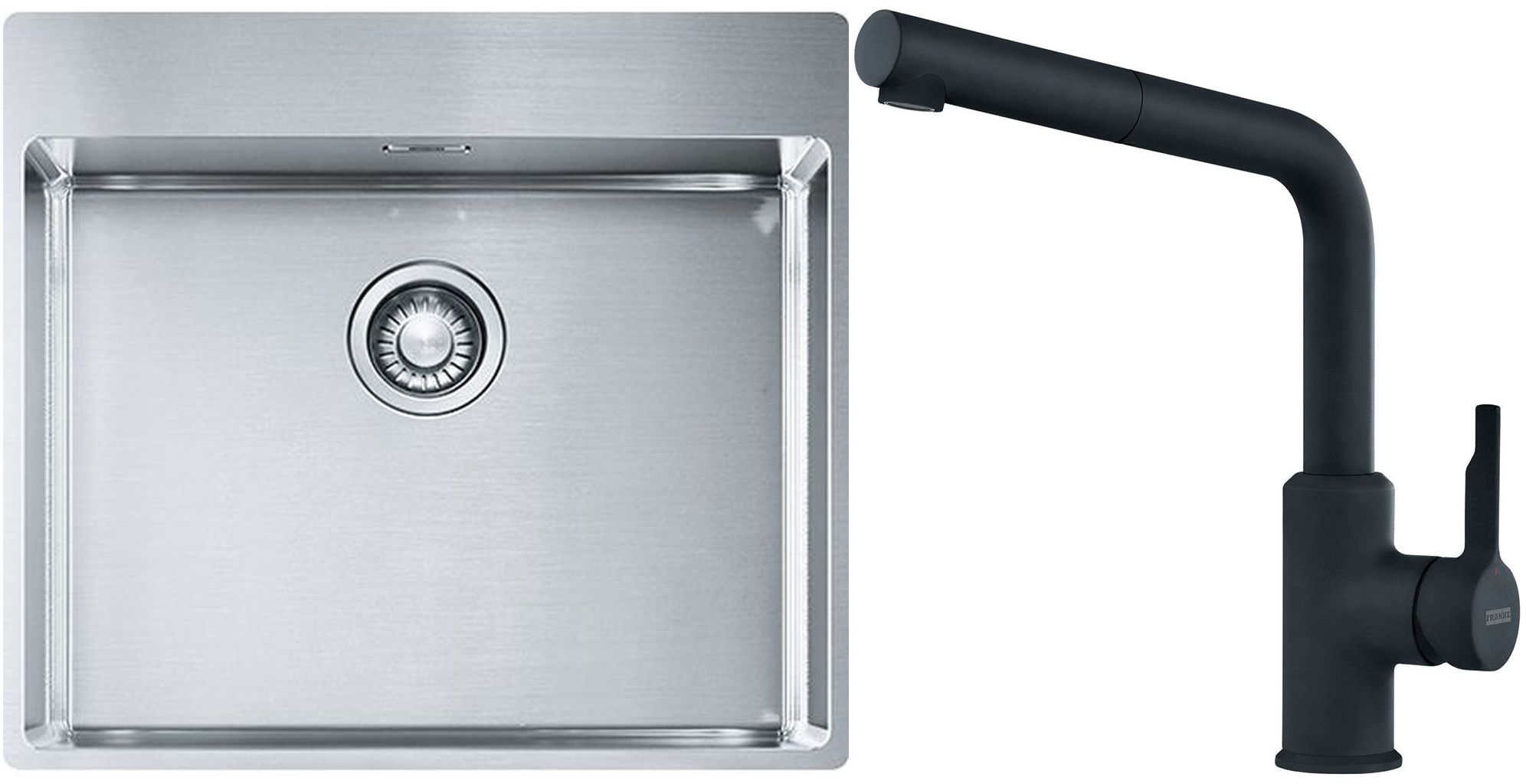 Set lavello in acciaio Franke Box 127.0369.295, rubinetto da cucina Franke Urban 115.0627.523