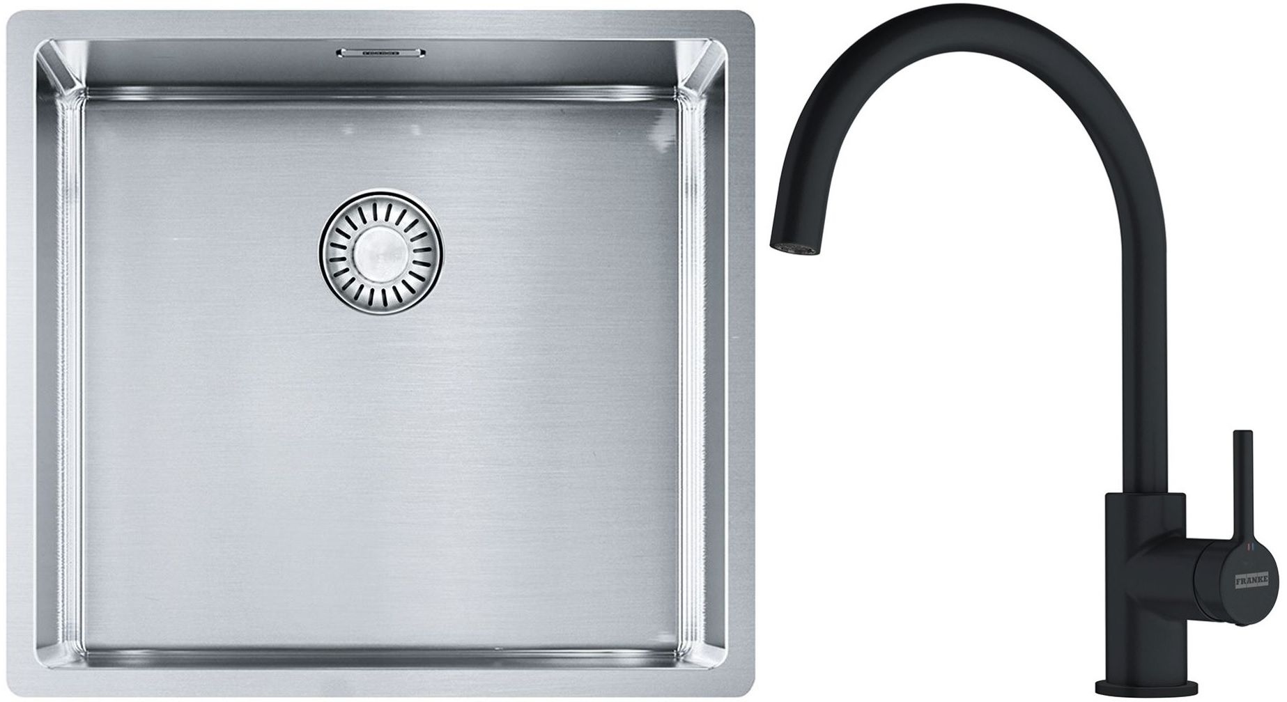 Set lavello in acciaio Franke Box 127.0453.655, rubinetto da cucina Franke Lina 115.0626.019