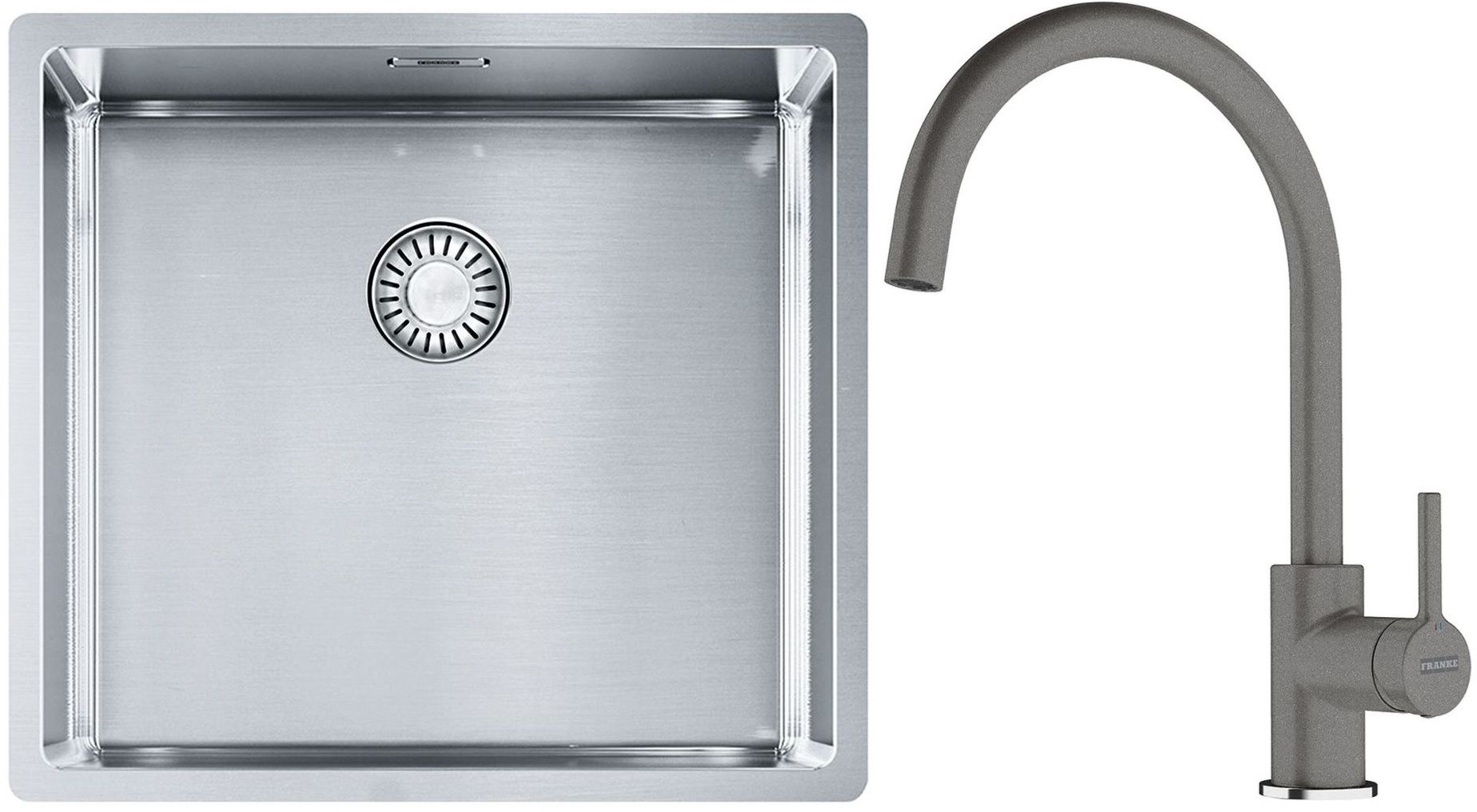 Set lavello in acciaio Franke Box 127.0453.655, rubinetto da cucina Franke Lina 115.0626.022