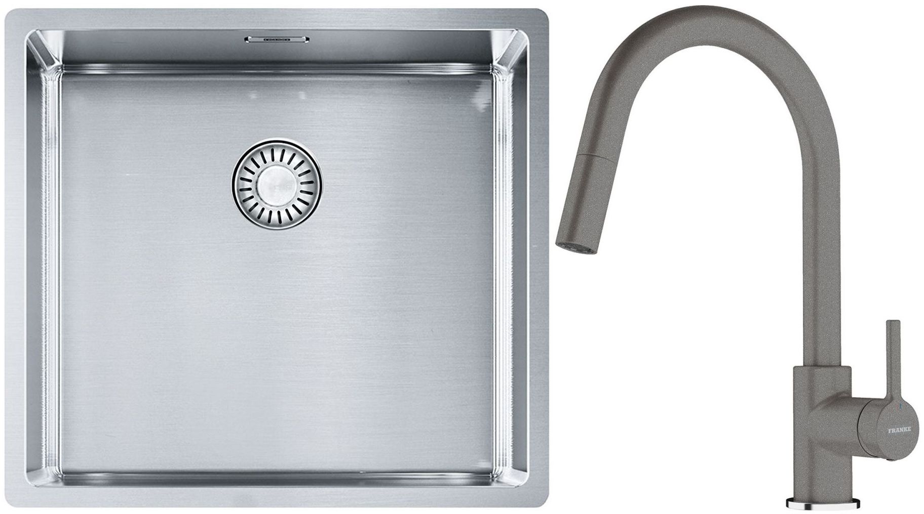 Set lavello in acciaio Franke Box 127.0453.655, rubinetto da cucina Franke Lina 115.0626.057
