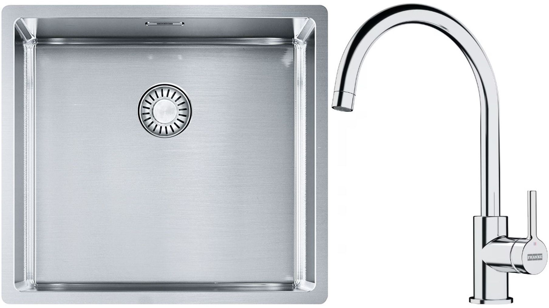 Set lavello in acciaio Franke Box 127.0453.655, rubinetto da cucina Franke Lina 115.0693.228