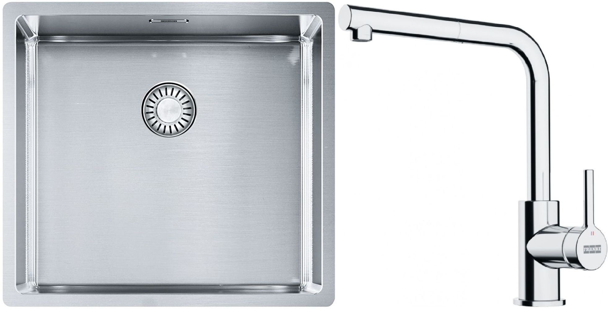Set lavello in acciaio Franke Box 127.0453.655, rubinetto da cucina Franke Lina 115.0712.420