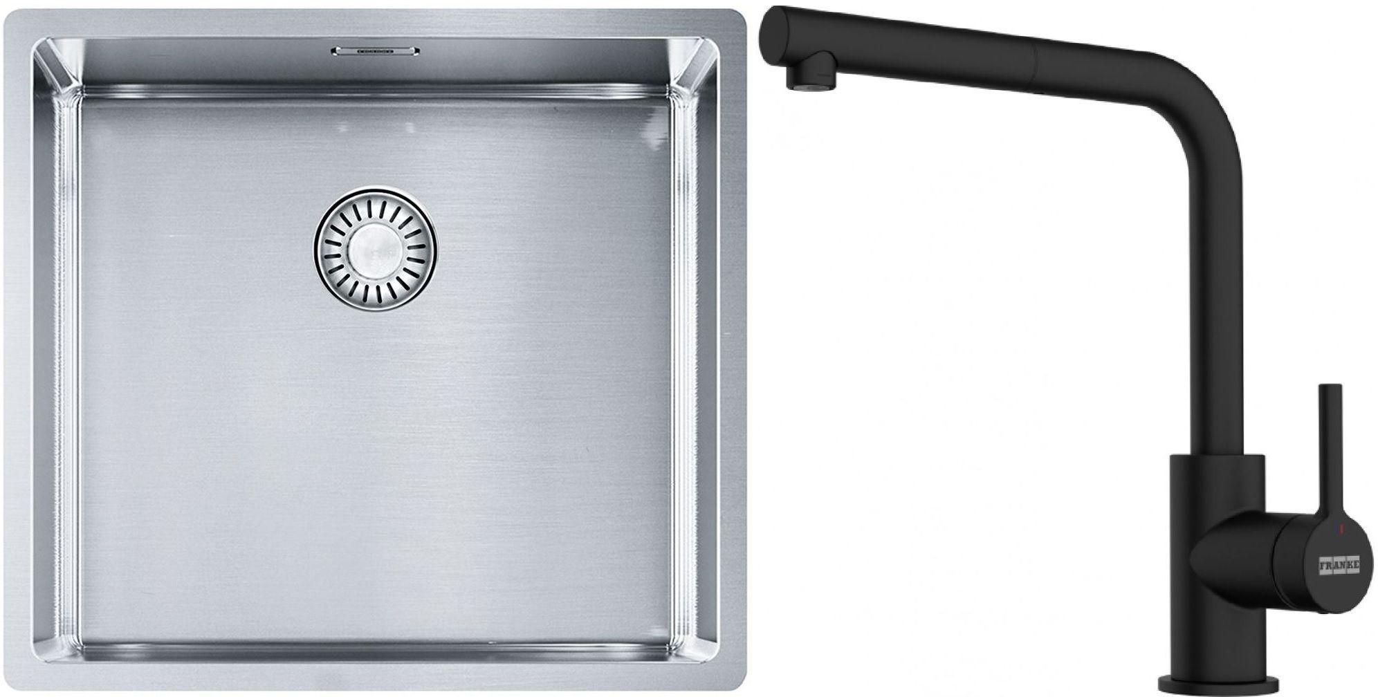 Set lavello in acciaio Franke Box 127.0453.655, rubinetto da cucina Franke Lina 115.0712.435