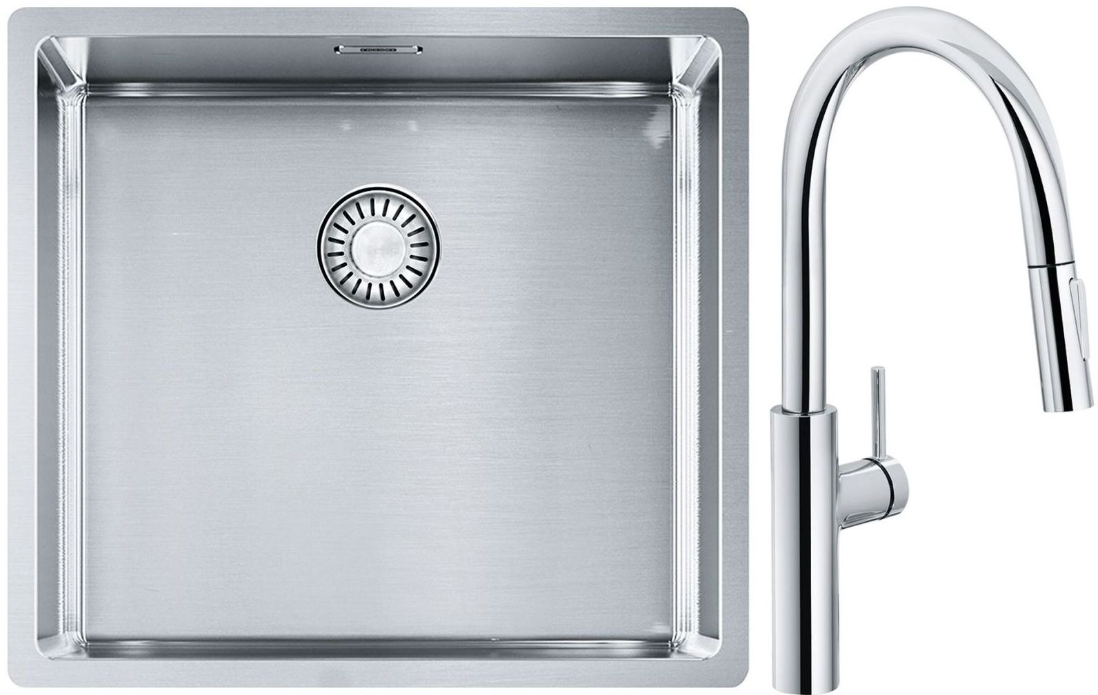 Set rubinetto da cucina Franke Pescara L Slide-In 115.0538.940, lavello in acciaio Franke Box 127.0453.655