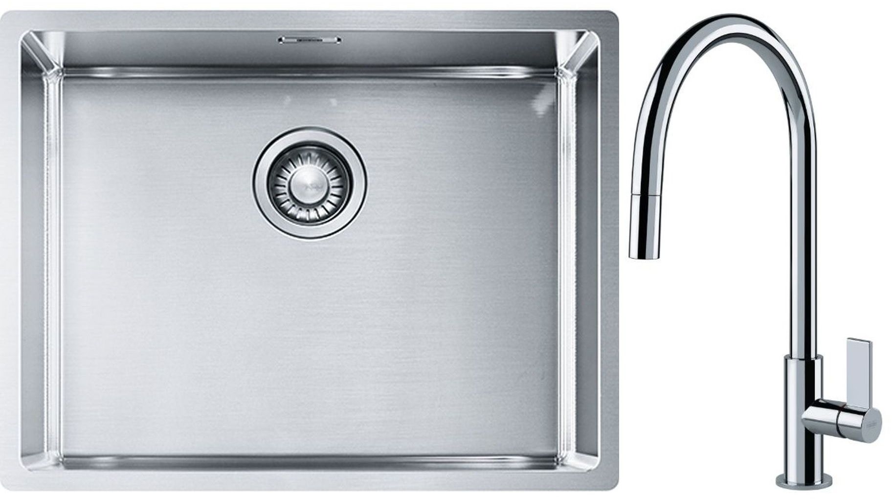 Set lavello in acciaio Franke Box 127.0453.660, rubinetto da cucina Franke Ambient 115.0373.947