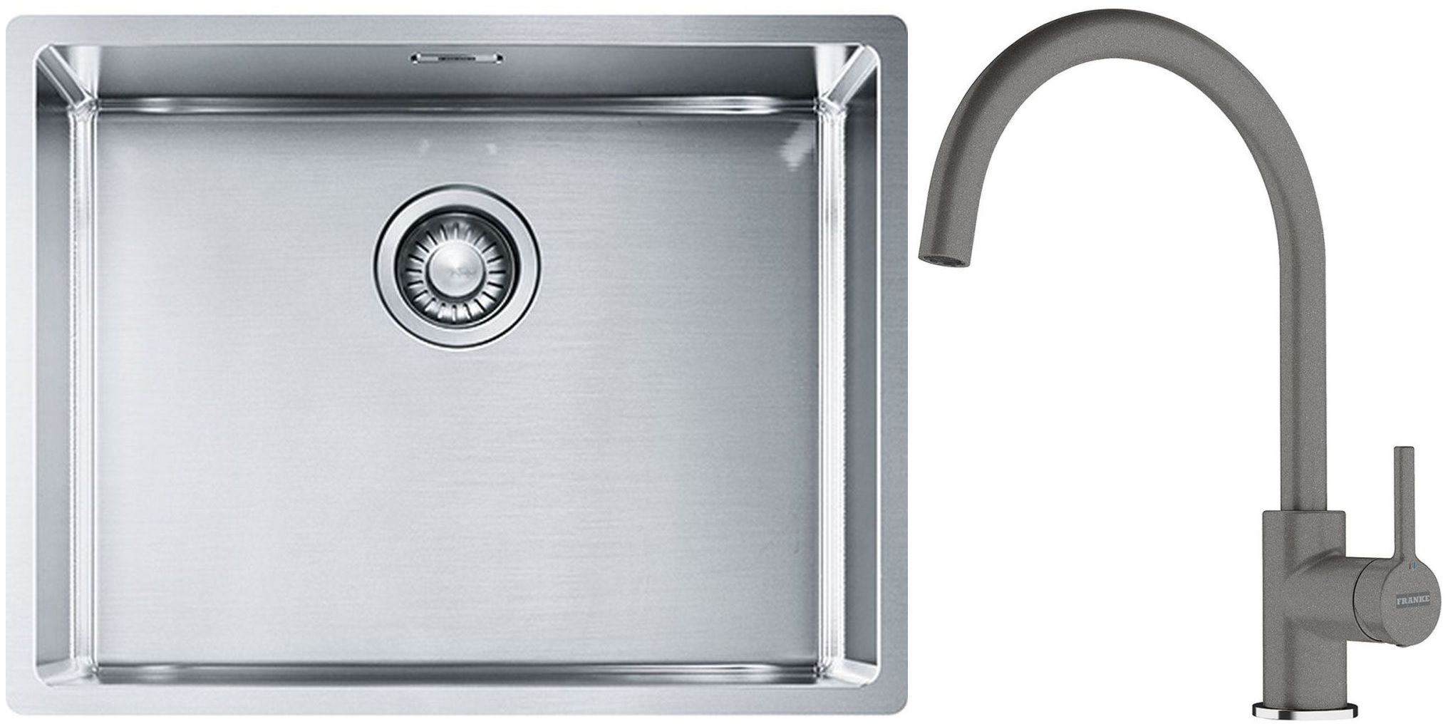 Set lavello in acciaio Franke Box 127.0453.660, rubinetto da cucina Franke Lina 115.0626.022