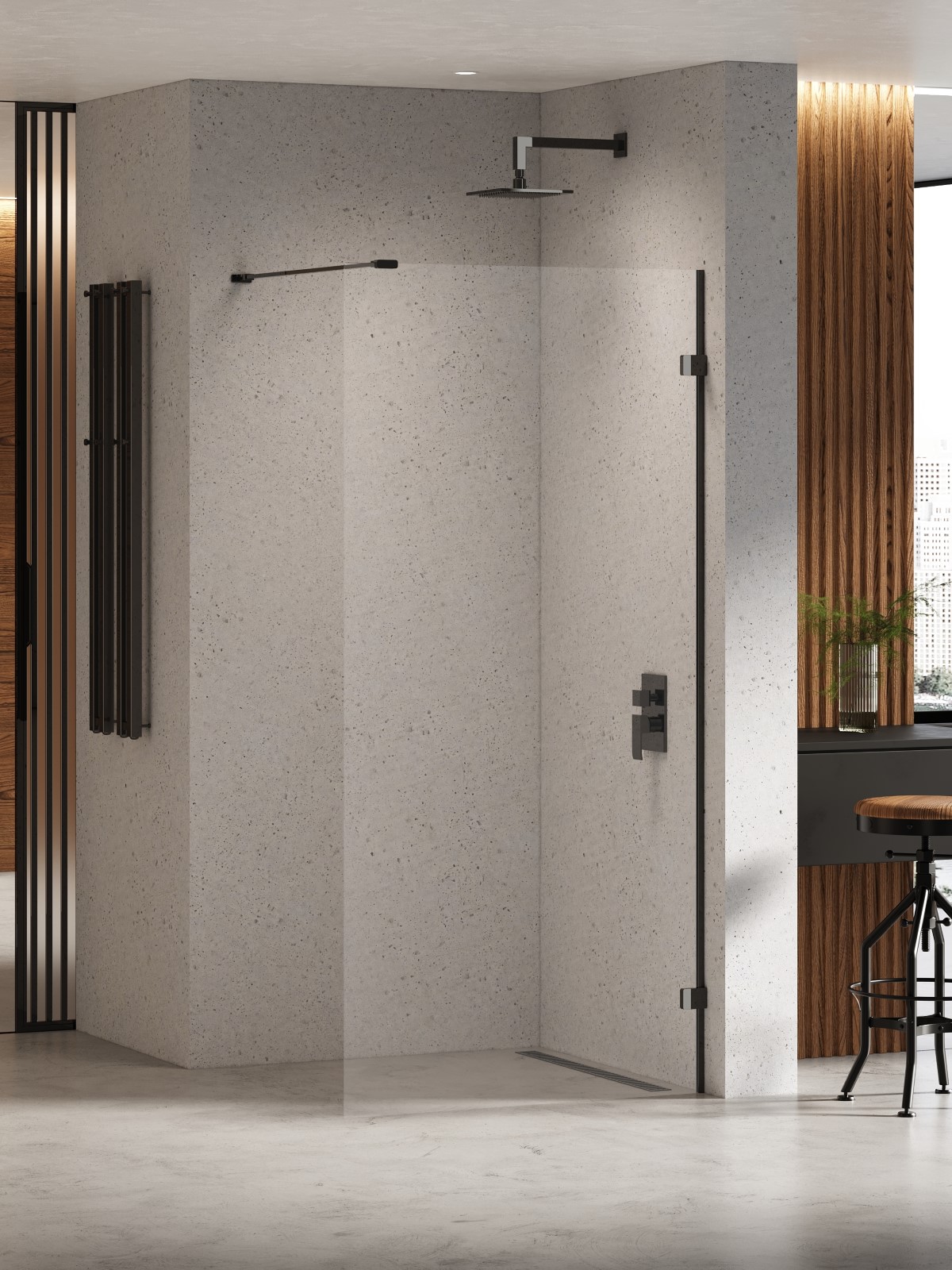 New Trendy Eventa Black Chrome parete doccia walk-in 120 cm nero lucida/vetro trasparente EXK-6300