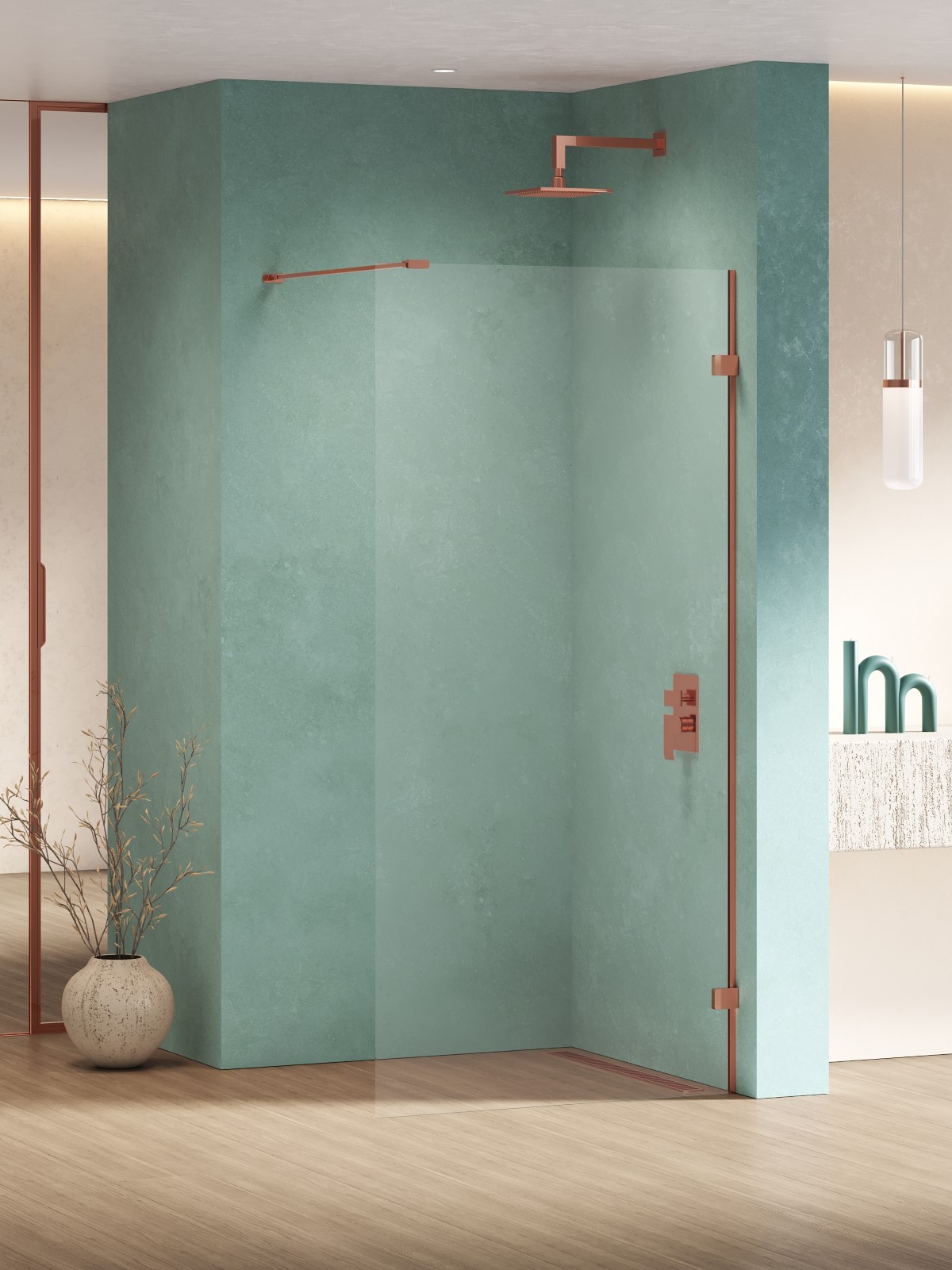 New Trendy Eventa Copper Shine parete doccia walk-in 140 cm rame lucida/vetro trasparente EXK-6527
