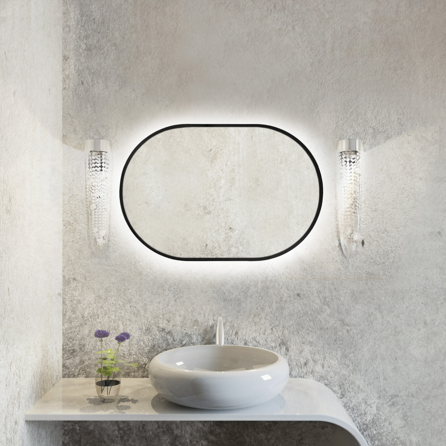 Baltica Design Tiny Border Pastille specchio 50x100 cm ovale con illuminazione nero 5904107929125
