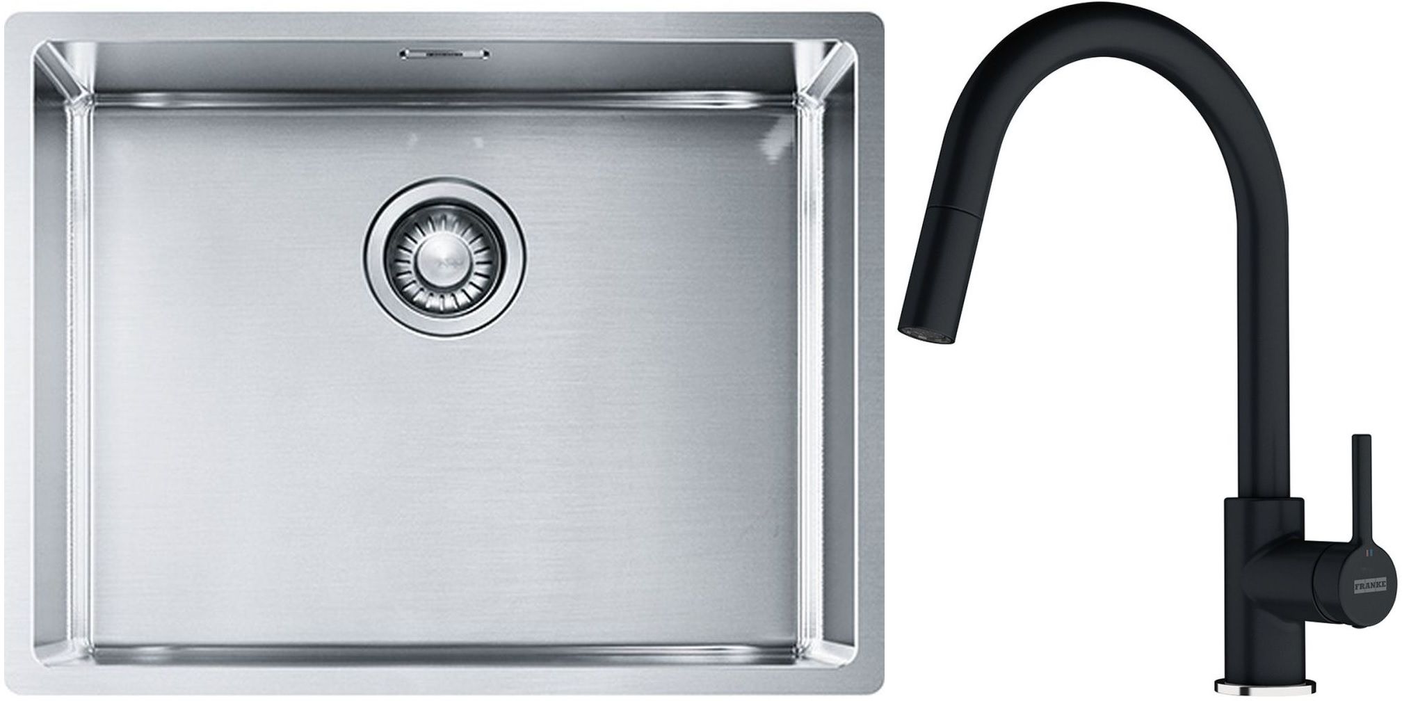 Set lavello in acciaio Franke Box 127.0453.660, rubinetto da cucina Franke Lina 115.0626.055