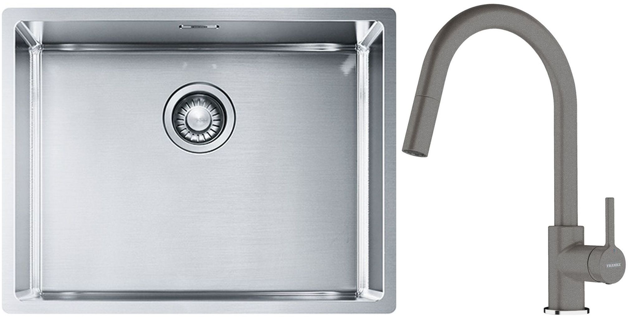 Set lavello in acciaio Franke Box 127.0453.660, rubinetto da cucina Franke Lina 115.0626.057