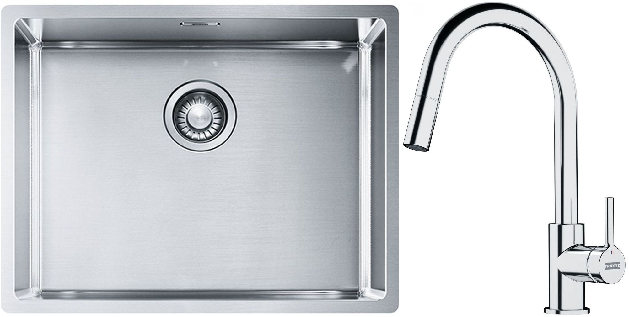 Set lavello in acciaio Franke Box 127.0453.660, rubinetto da cucina Franke Lina 115.0693.229