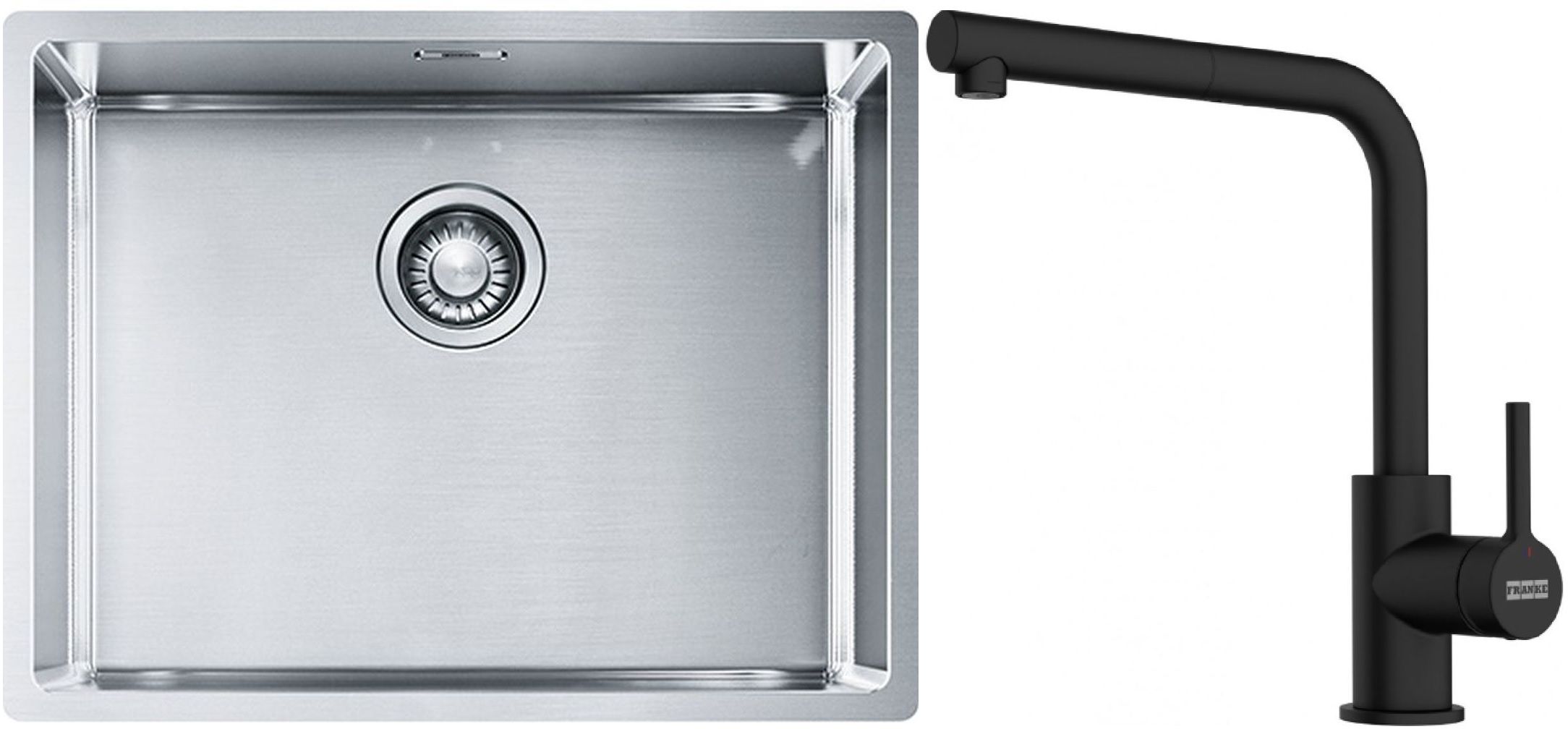 Set lavello in acciaio Franke Box 127.0453.660, rubinetto da cucina Franke Lina 115.0712.435