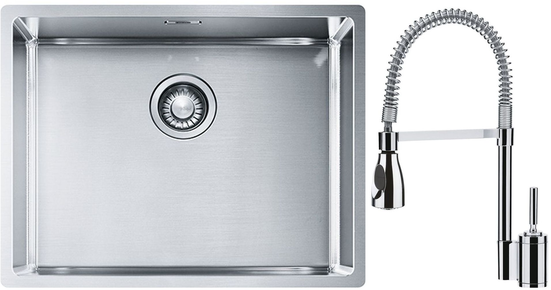 Set lavello in acciaio Franke Box 127.0453.660, rubinetto da cucina Franke Sentinel 115.0029.591