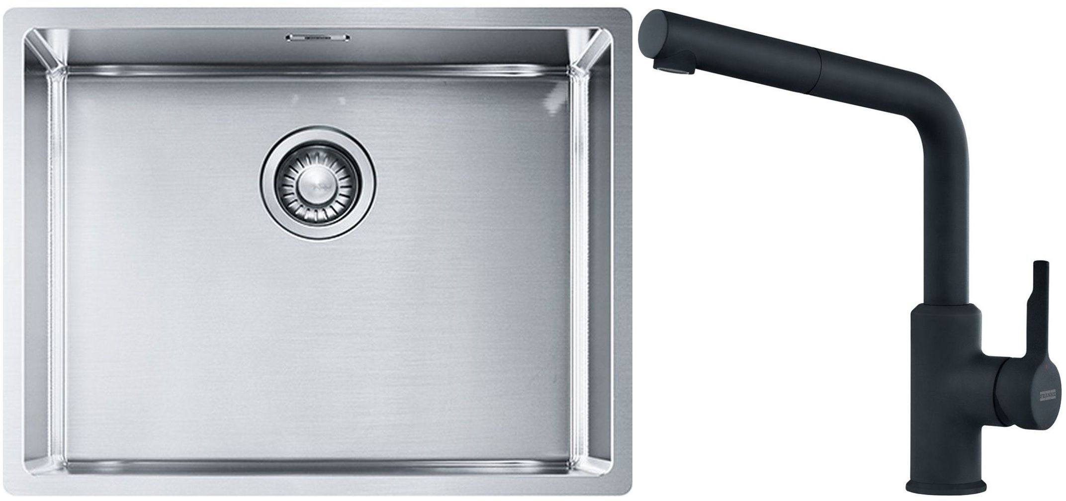 Set lavello in acciaio Franke Box 127.0453.660, rubinetto da cucina Franke Urban 115.0627.523