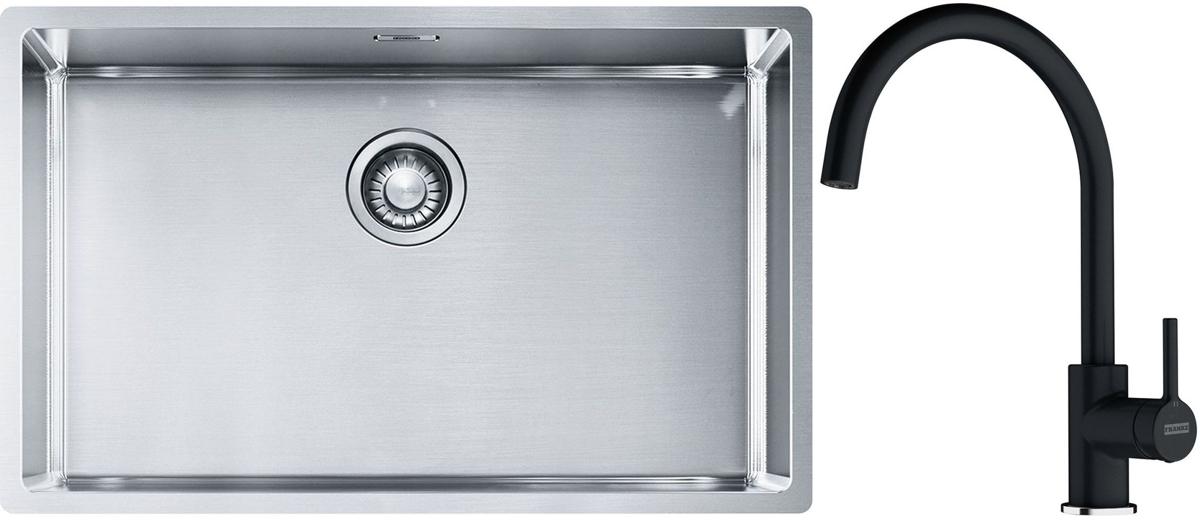 Set lavello in acciaio Franke Box 127.0453.658, rubinetto da cucina Franke Lina 115.0626.020